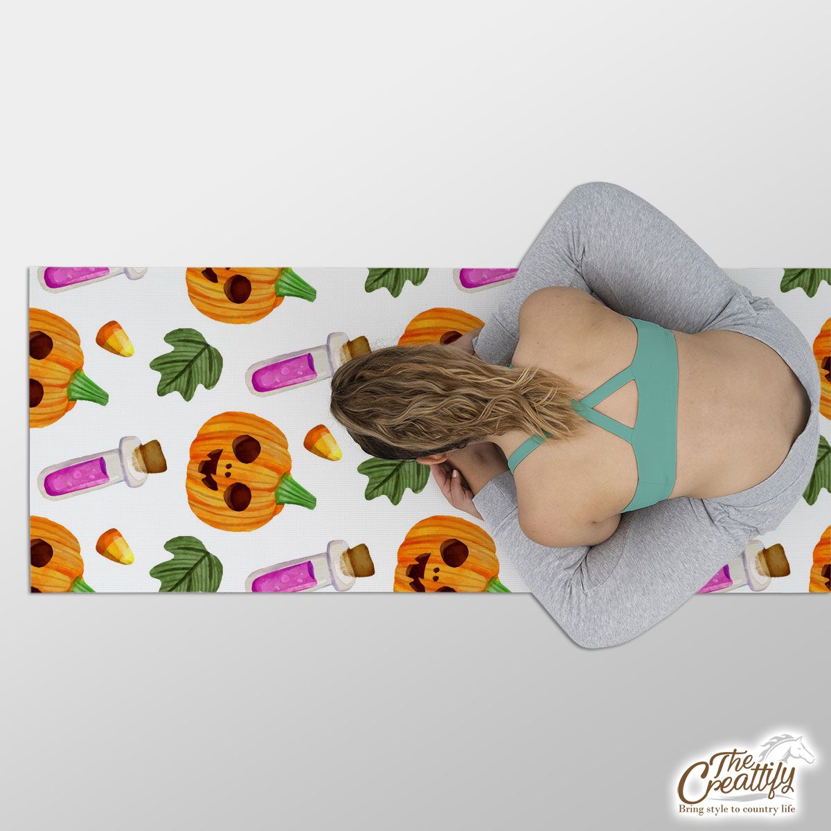 Scary Pumpkin Face and Witch Potions White Halloween Yoga Mat