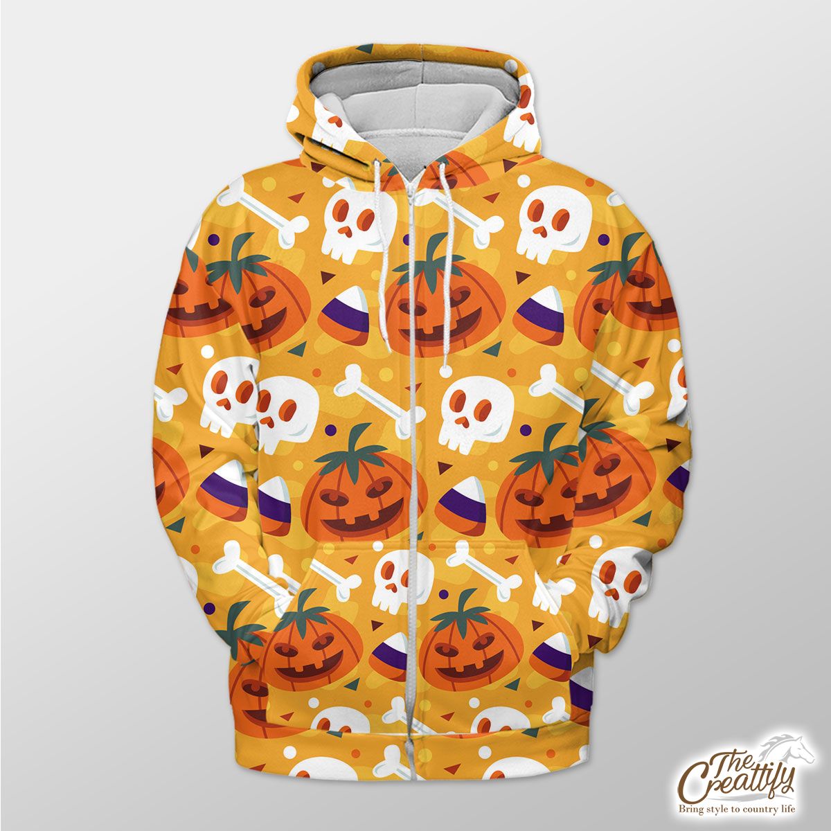 Funny Halloween Pumpkin Face, Jack O Lantern, Halloween Skeleton Zip Hoodie