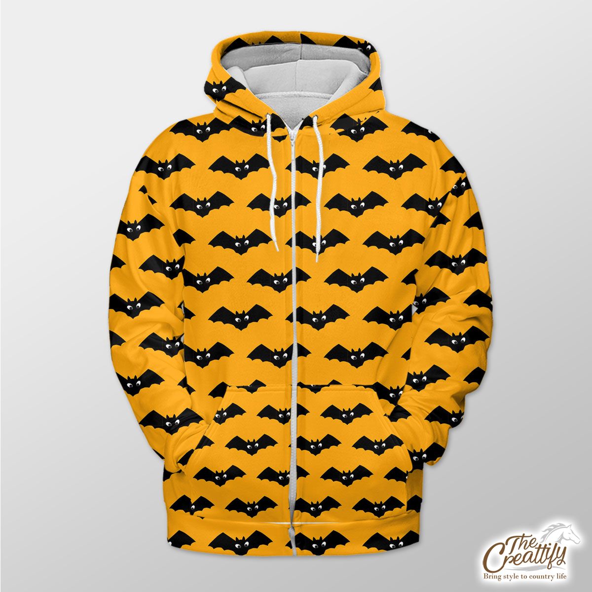 Halloween Bats On Orange Background Zip Hoodie