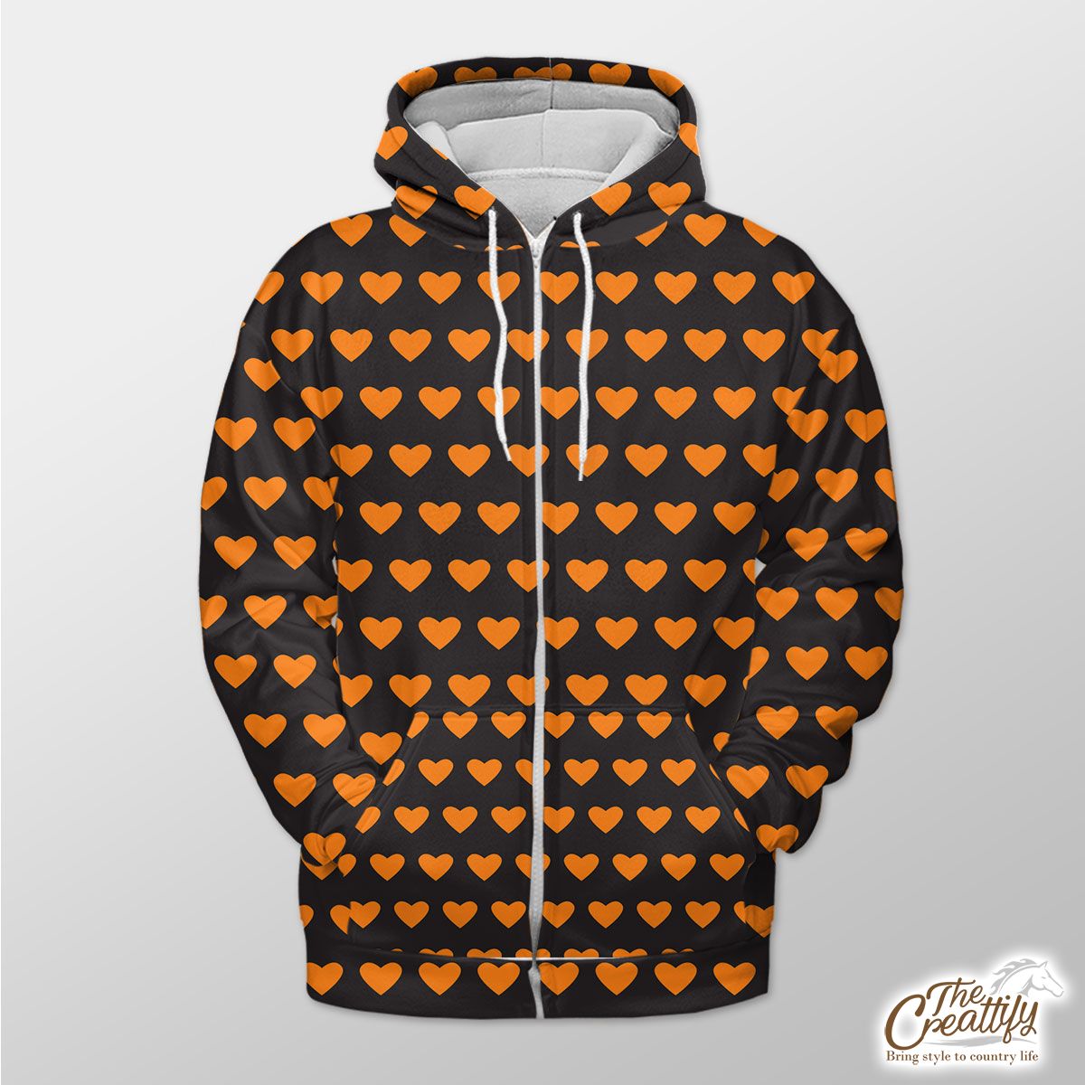Halloween Orange Heart Seamless Pattern Zip Hoodie
