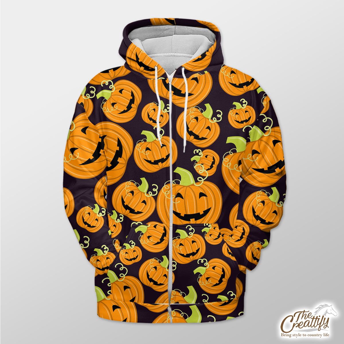 Halloween Pumpkin Scary Jack O Lantern Zip Hoodie