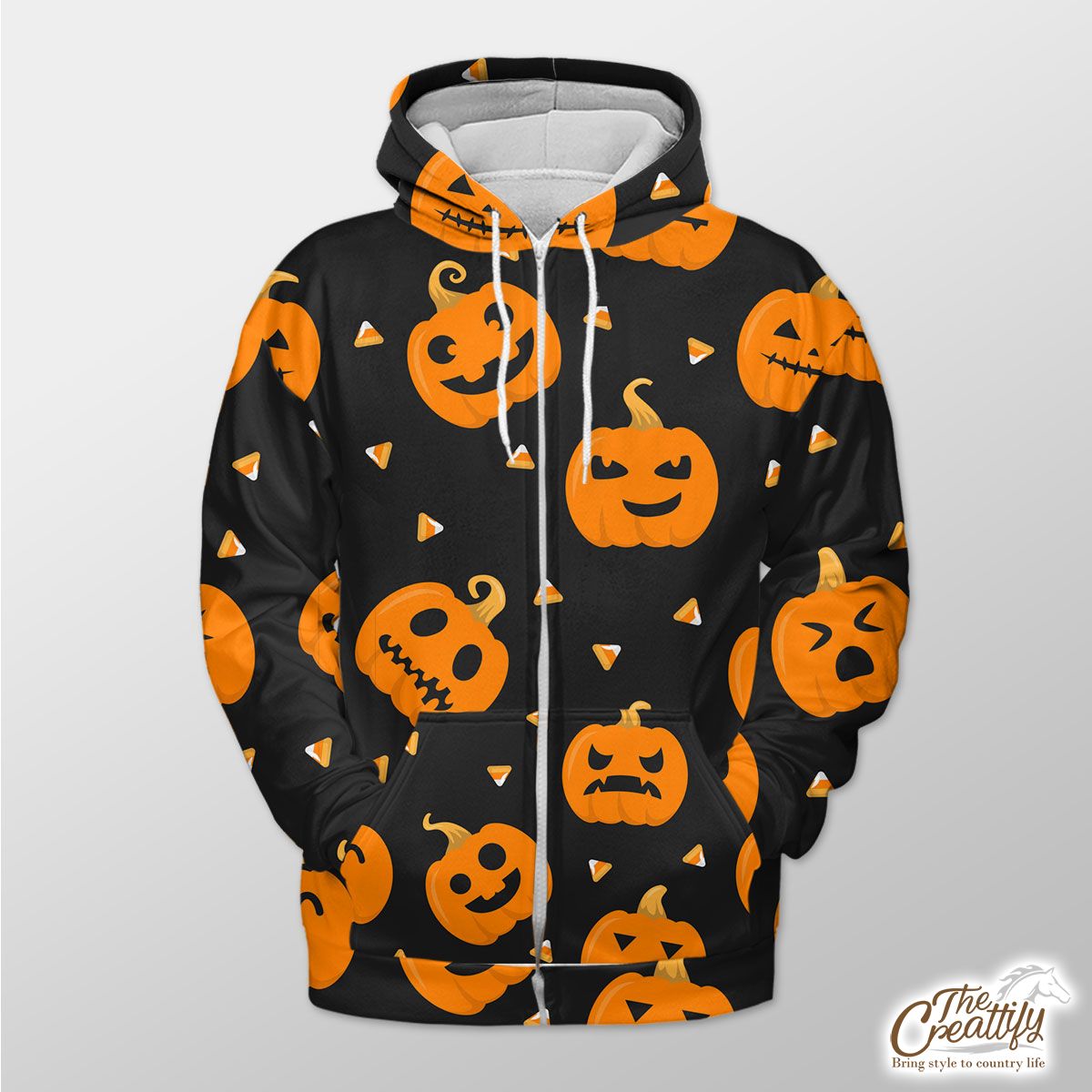Pumpkin Halloween Scary Jack O Lantern Medium Zip Hoodie