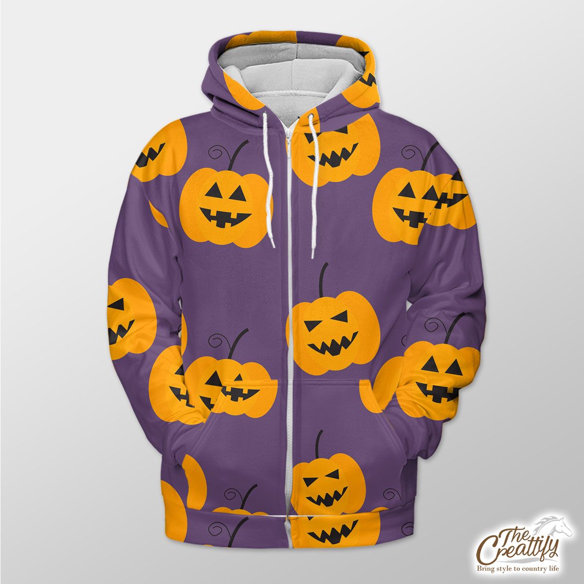 Pumpkin Halloween Scary Jack O Lantern Zip Hoodie