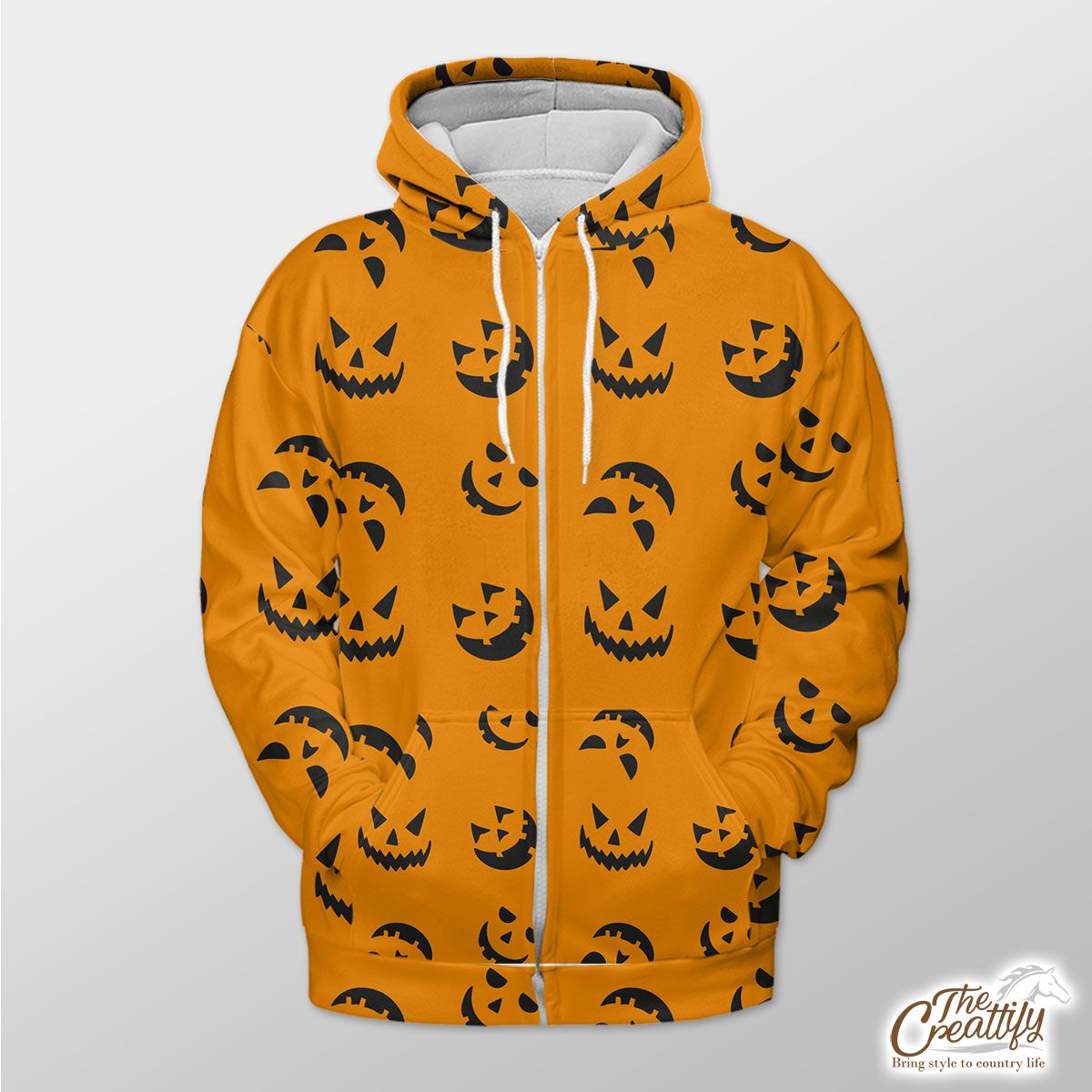Scary Face On The Orange Color Background Halloween Zip Hoodie