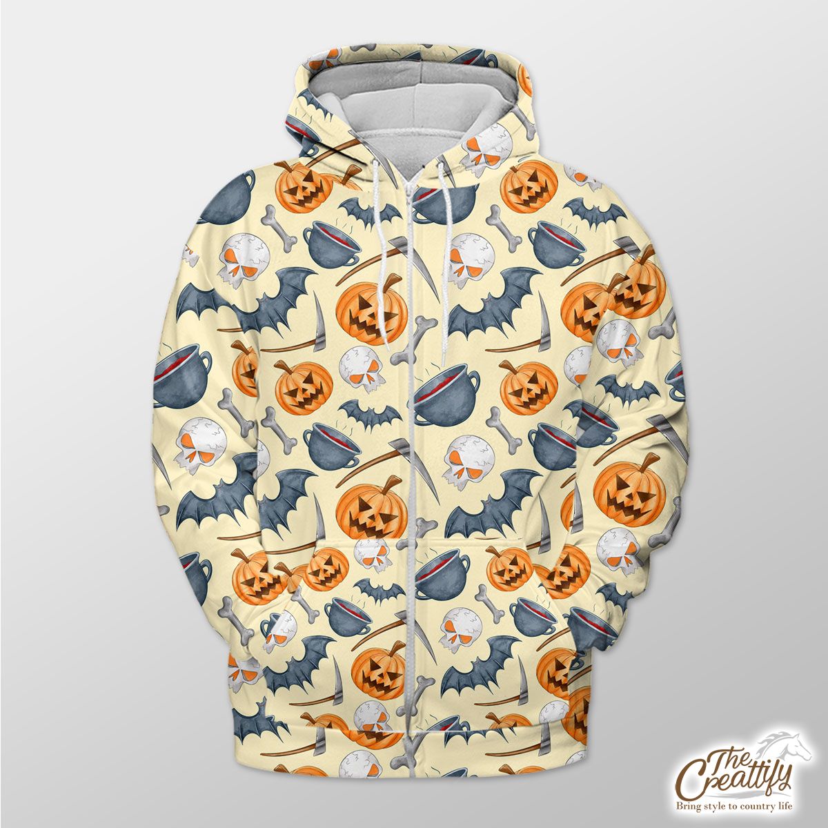 Scary Pumpkin Face On The Spooky Background Halloween Zip Hoodie