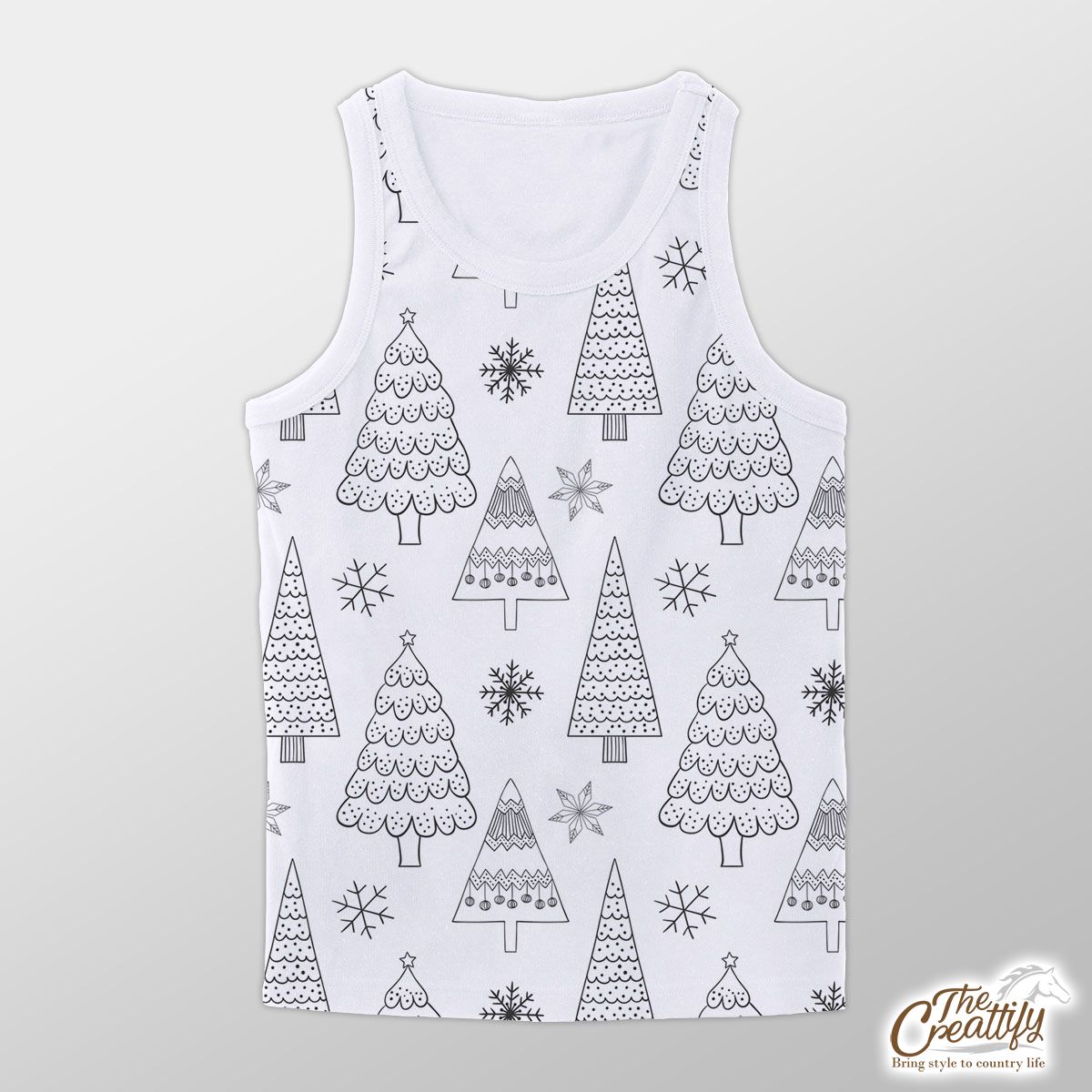 Black And White Christmas Tree With Snowflake Unisex Tank Top