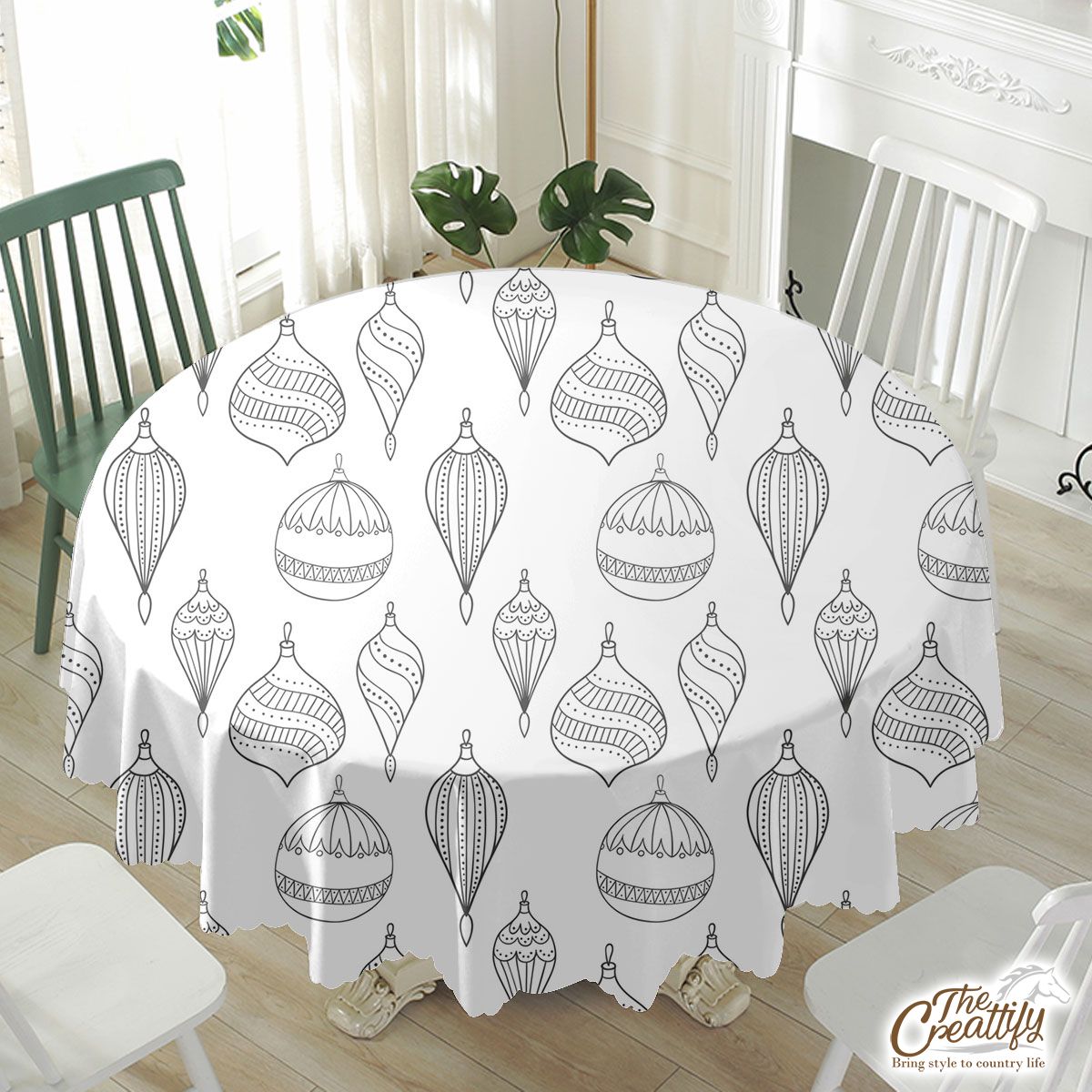 Black And White Christmas Ball Waterproof Tablecloth