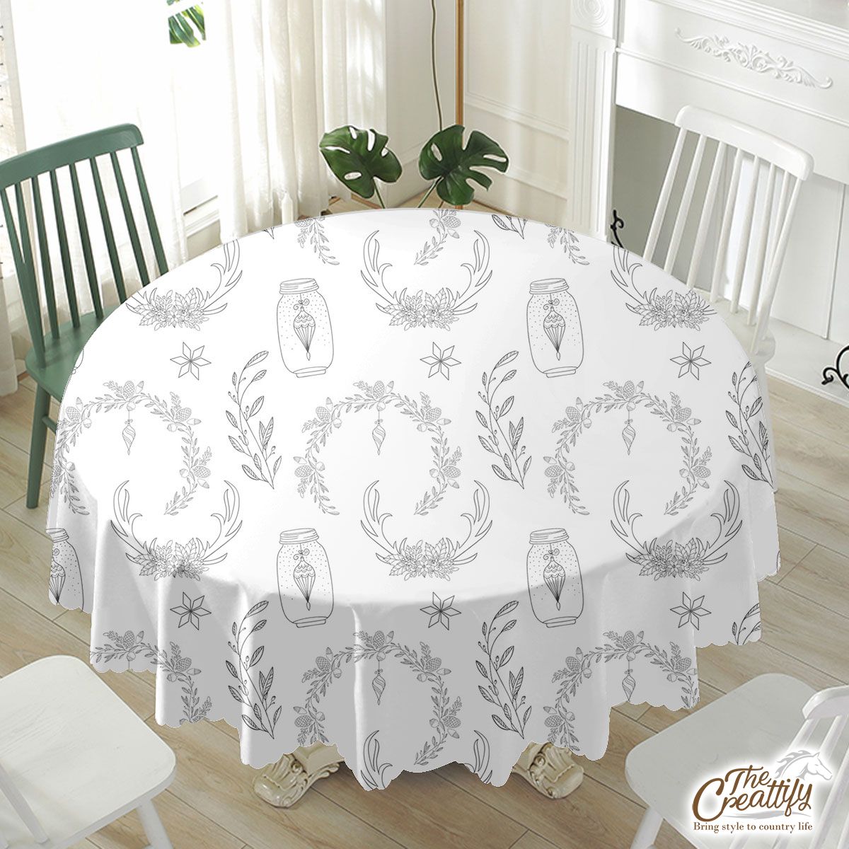 Black And White Christmas Wreath Waterproof Tablecloth