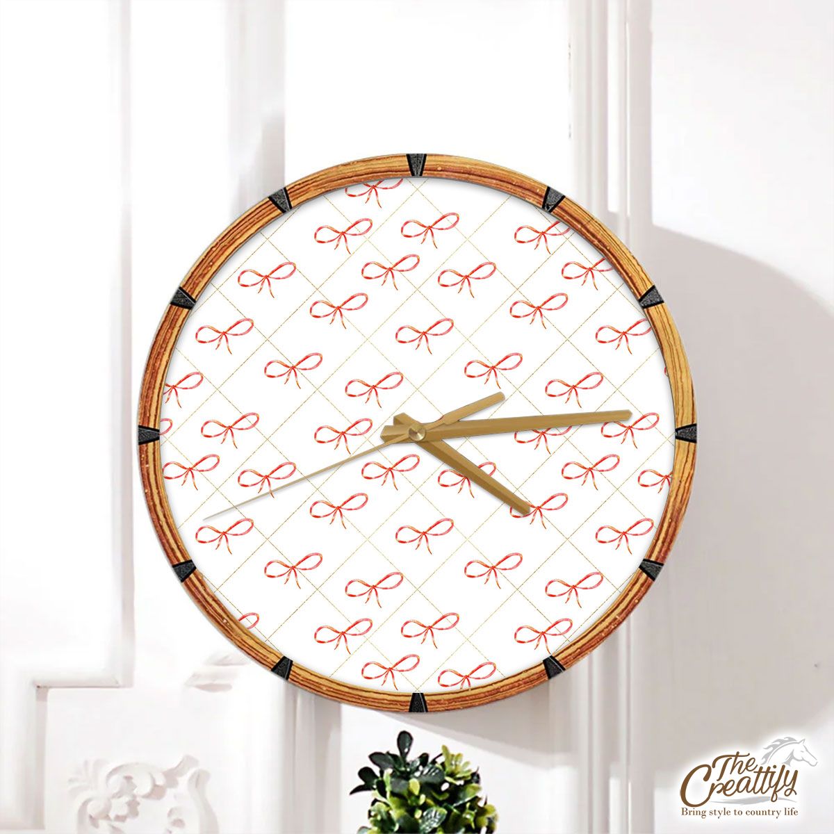 Christmas Bow On White Background Wall Clock