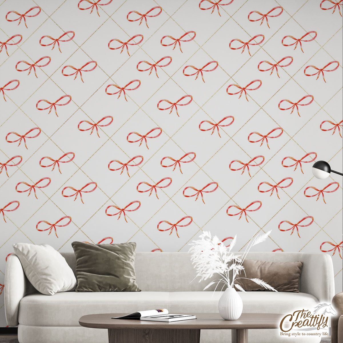 Christmas Bow On White Background Wall Mural