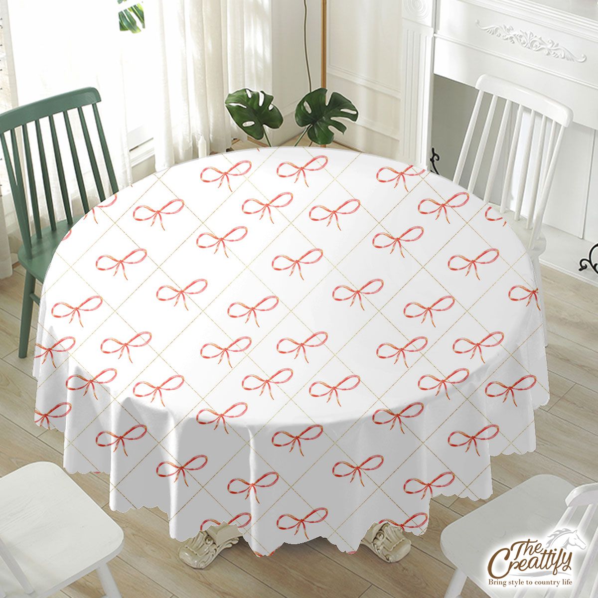 Christmas Bow On White Background Waterproof Tablecloth