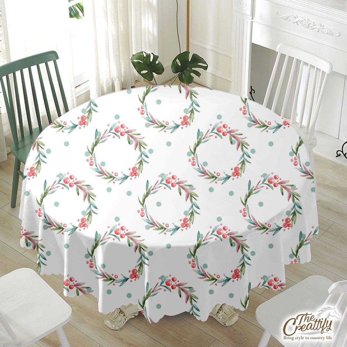 Christmas Wreath On White Background Waterproof Tablecloth
