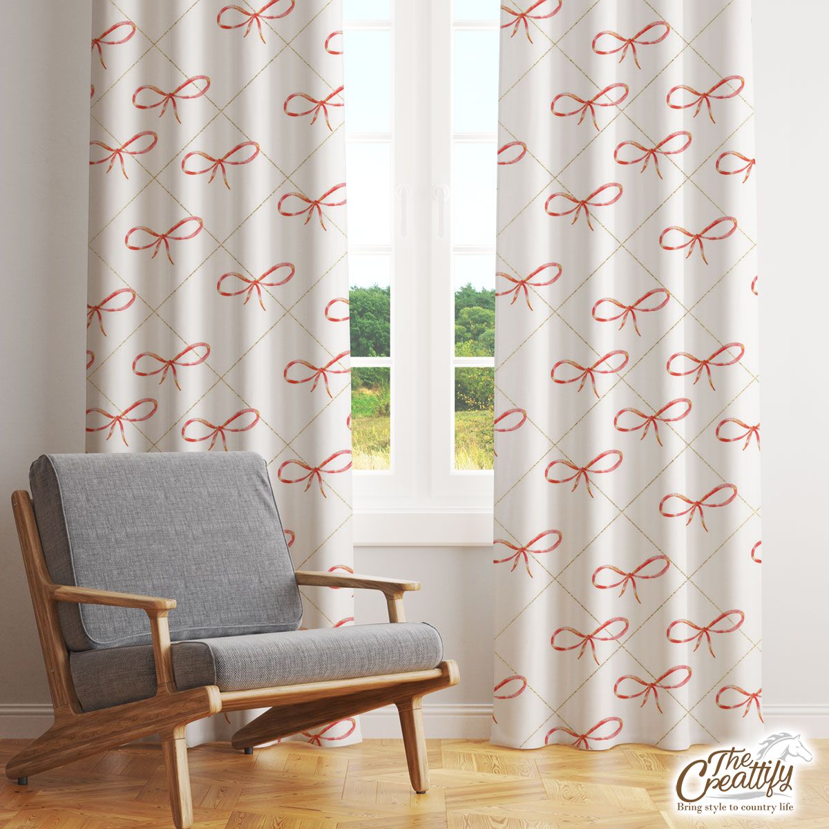 Christmas Bow On White Background Window Curtain