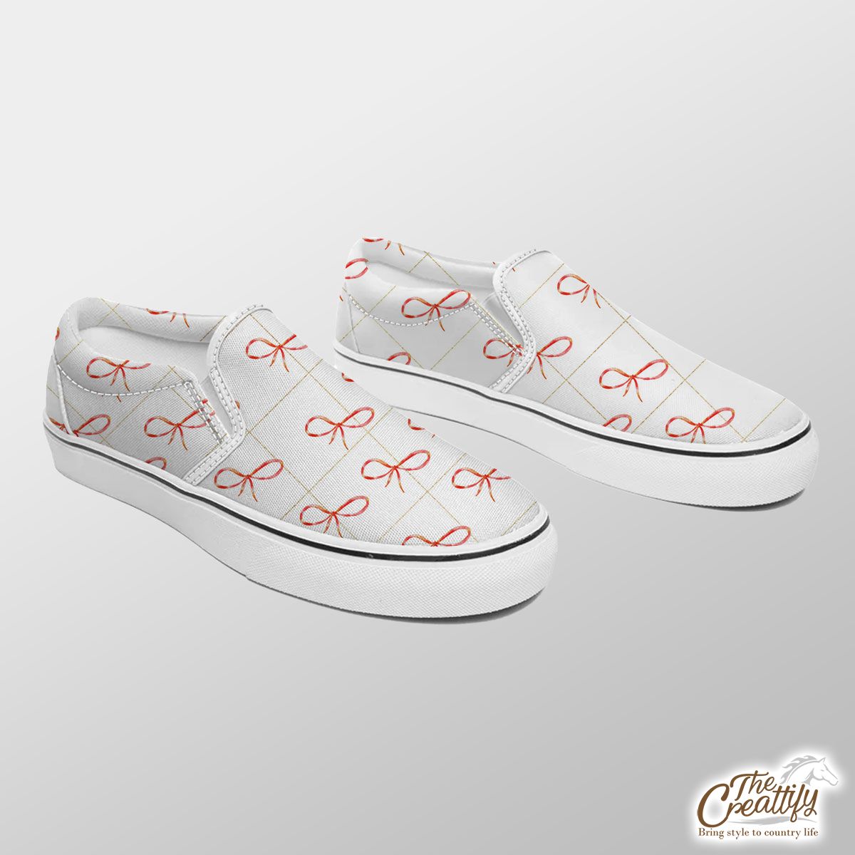 Christmas Bow On White Background Slip On Sneakers