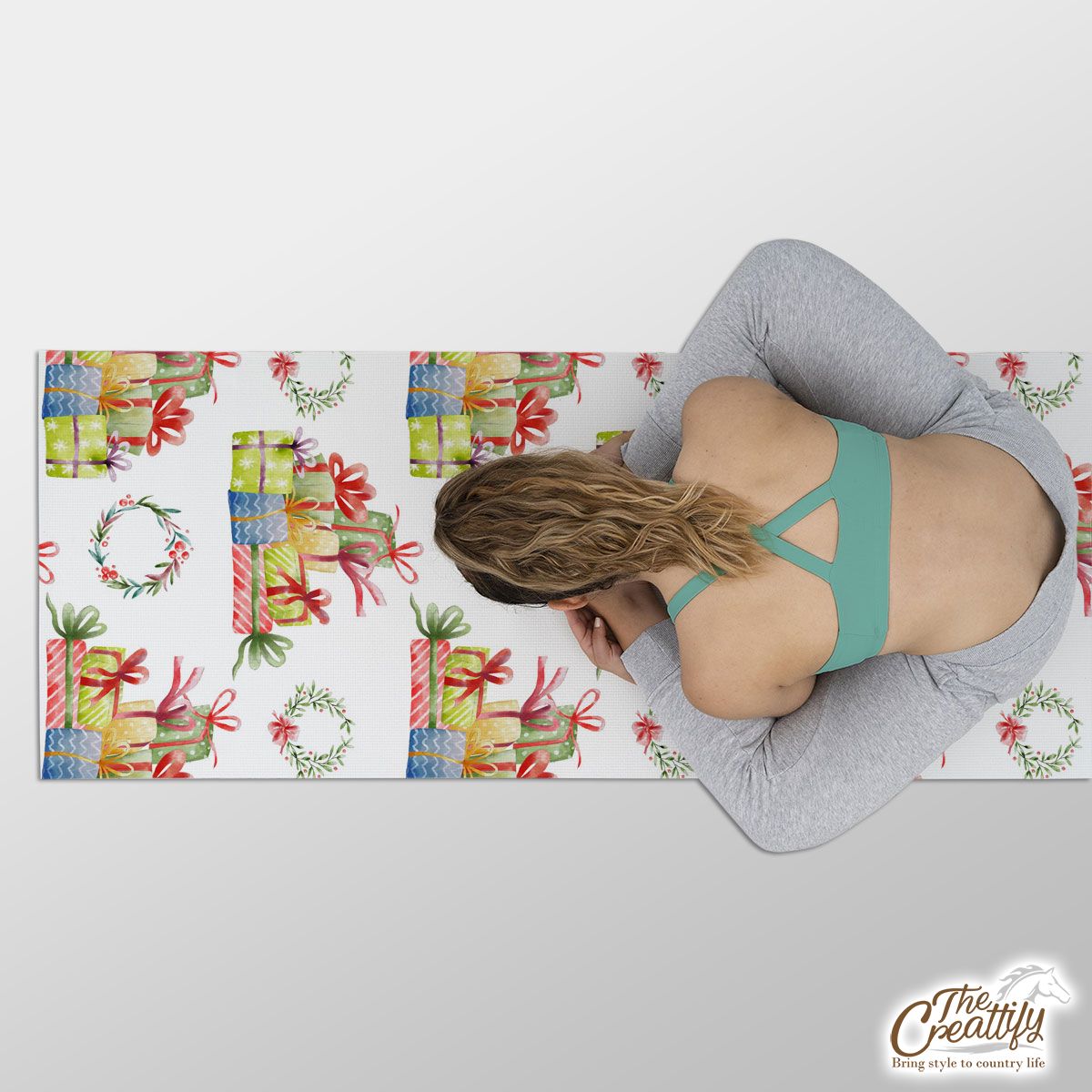 Christmas Gift, Christmas Wreath On White Background Yoga Mat
