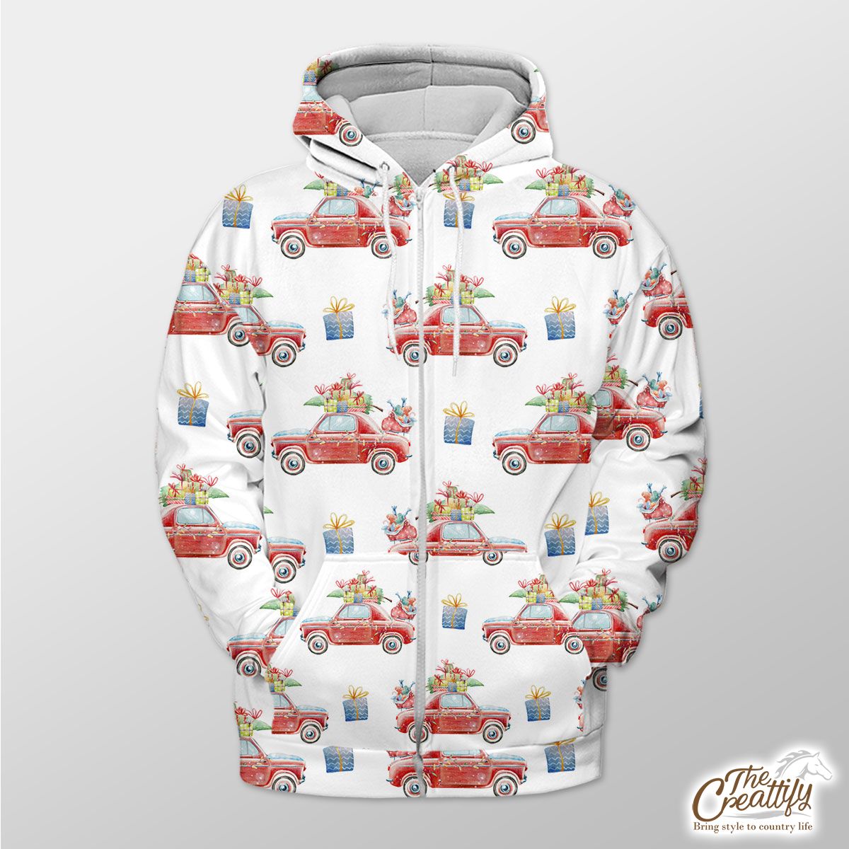 Christmas Car, Christmas Gift On White Background Zip Hoodie