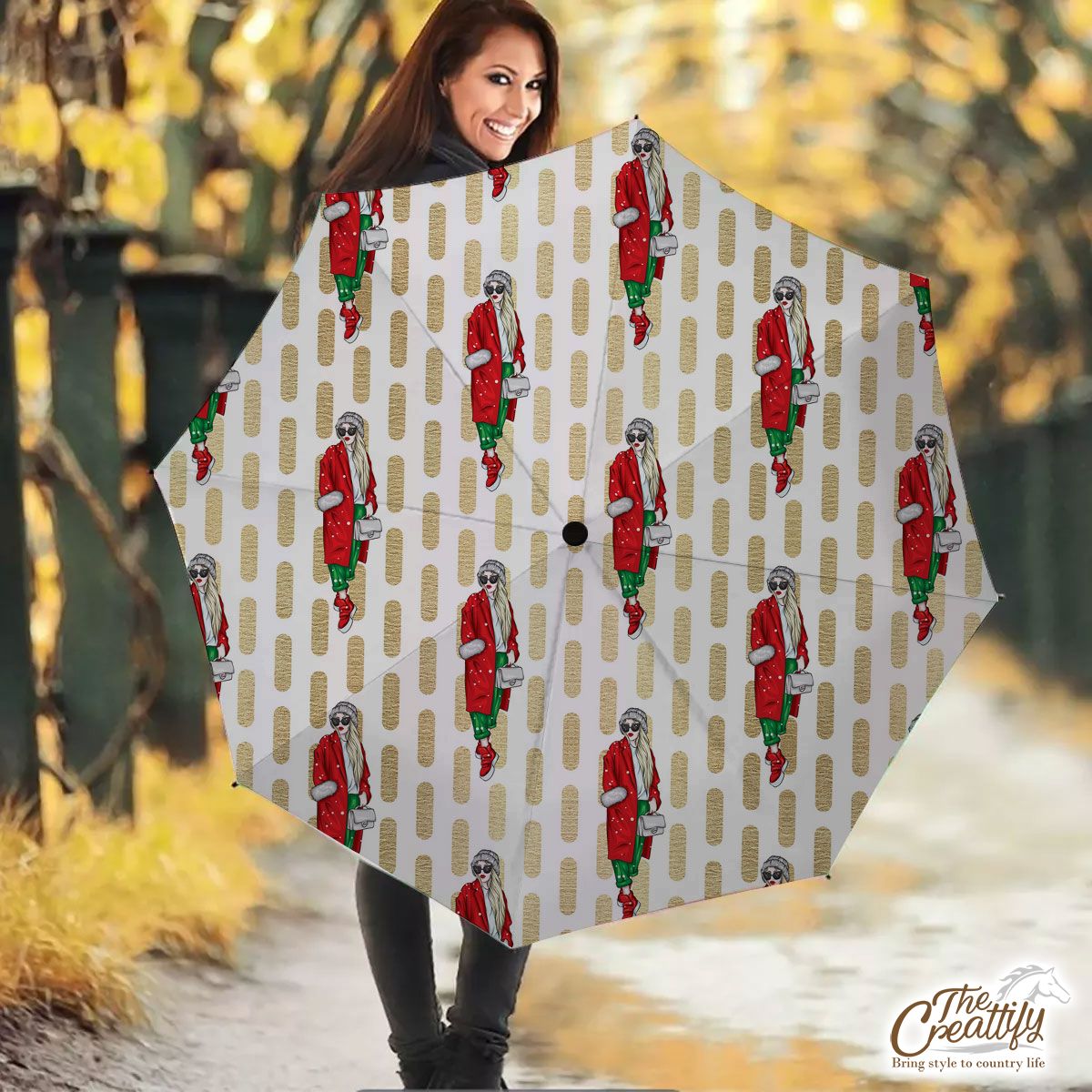 Fashionable Christmas Girl Shopping Umbrella