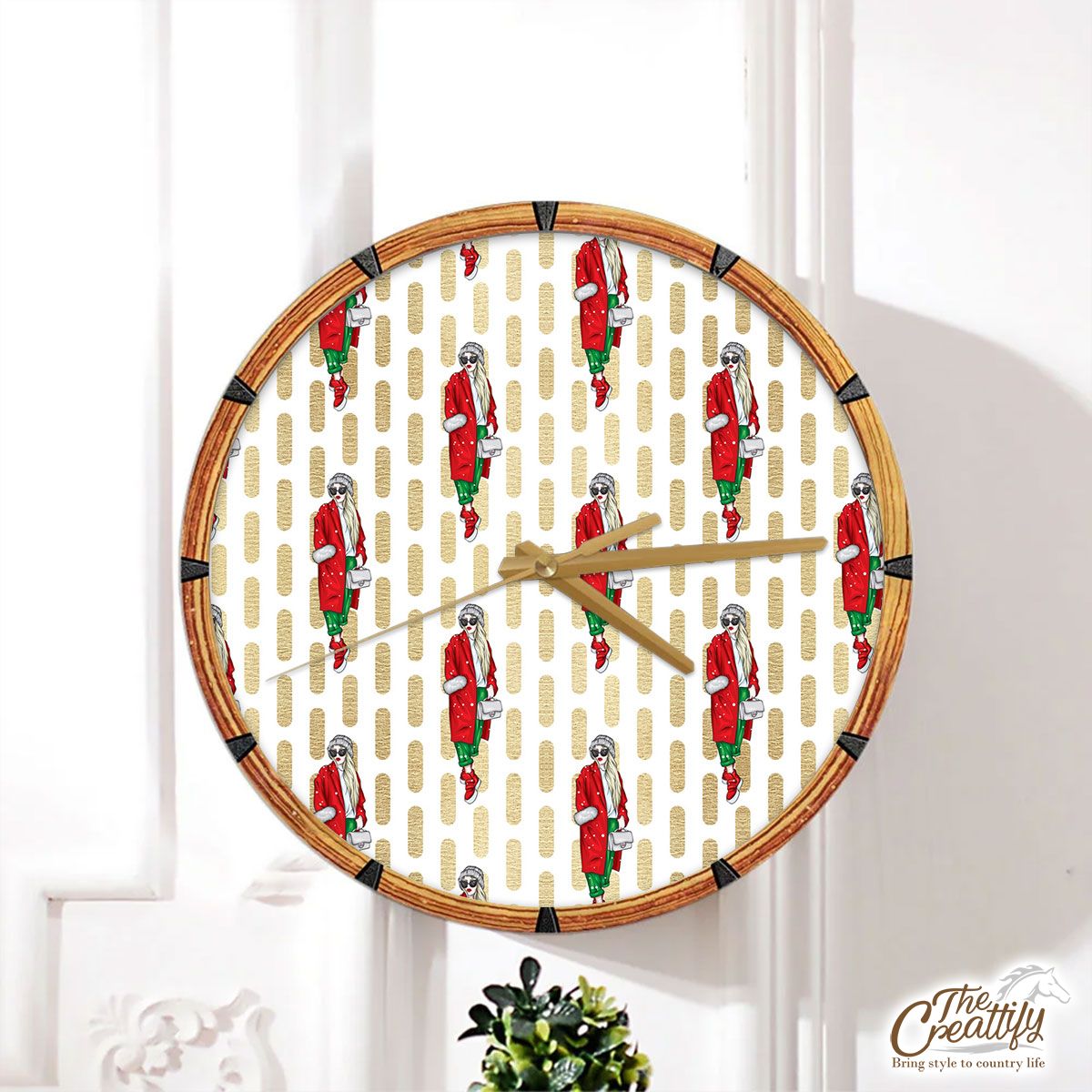 Fashionable Christmas Girl Shopping Wall Clock