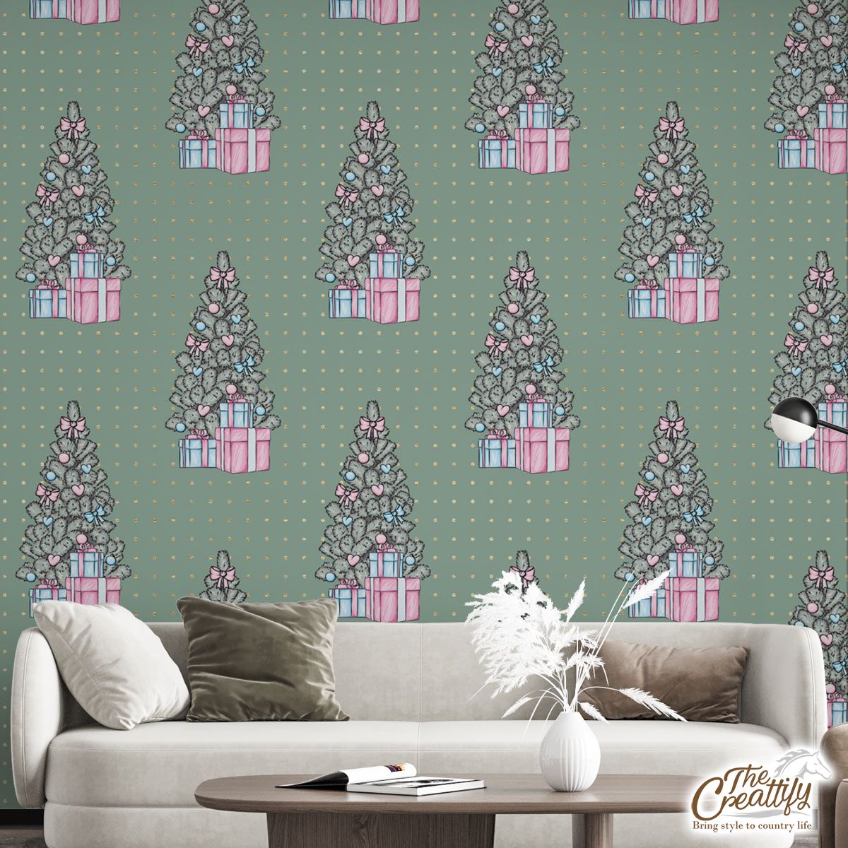 Christmas Tree On Vintage Background Wall Mural