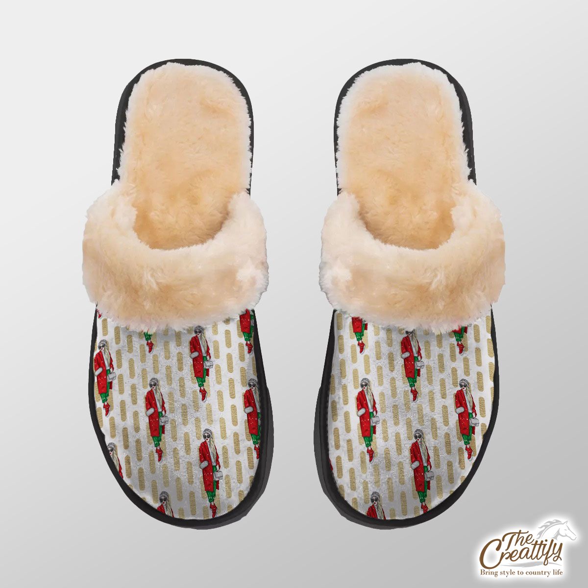 Fashionable Christmas Girl Shopping Home Plush Slippers