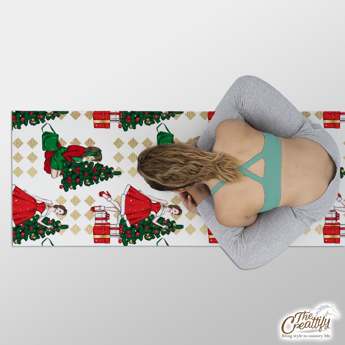 Christmas Girl With Christmas Tree Yoga Mat