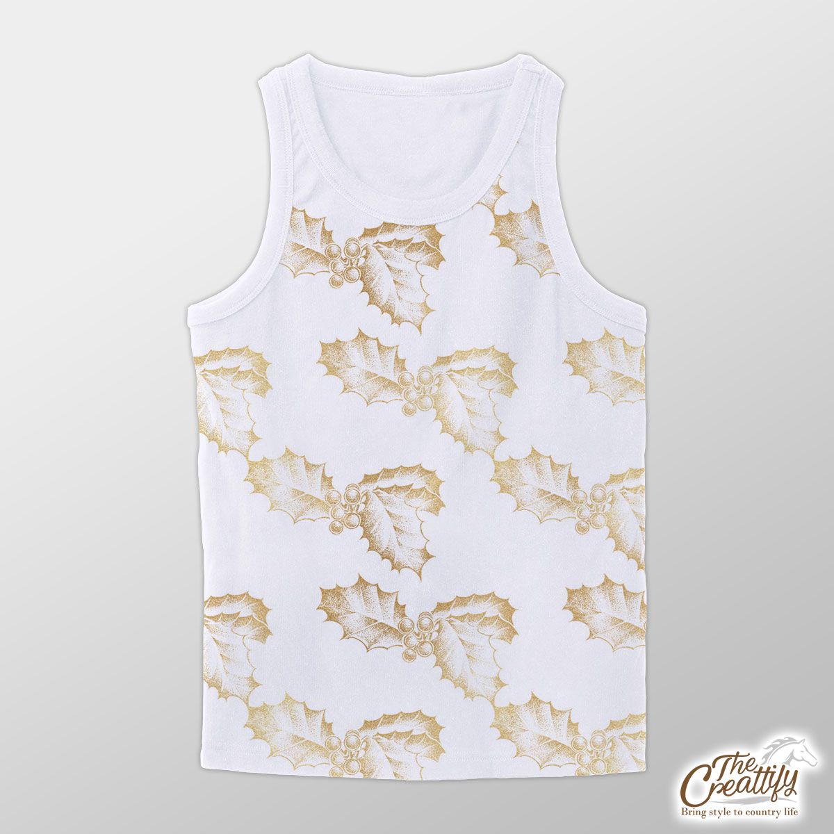Gold Holly Leaf On White Background Unisex Tank Top