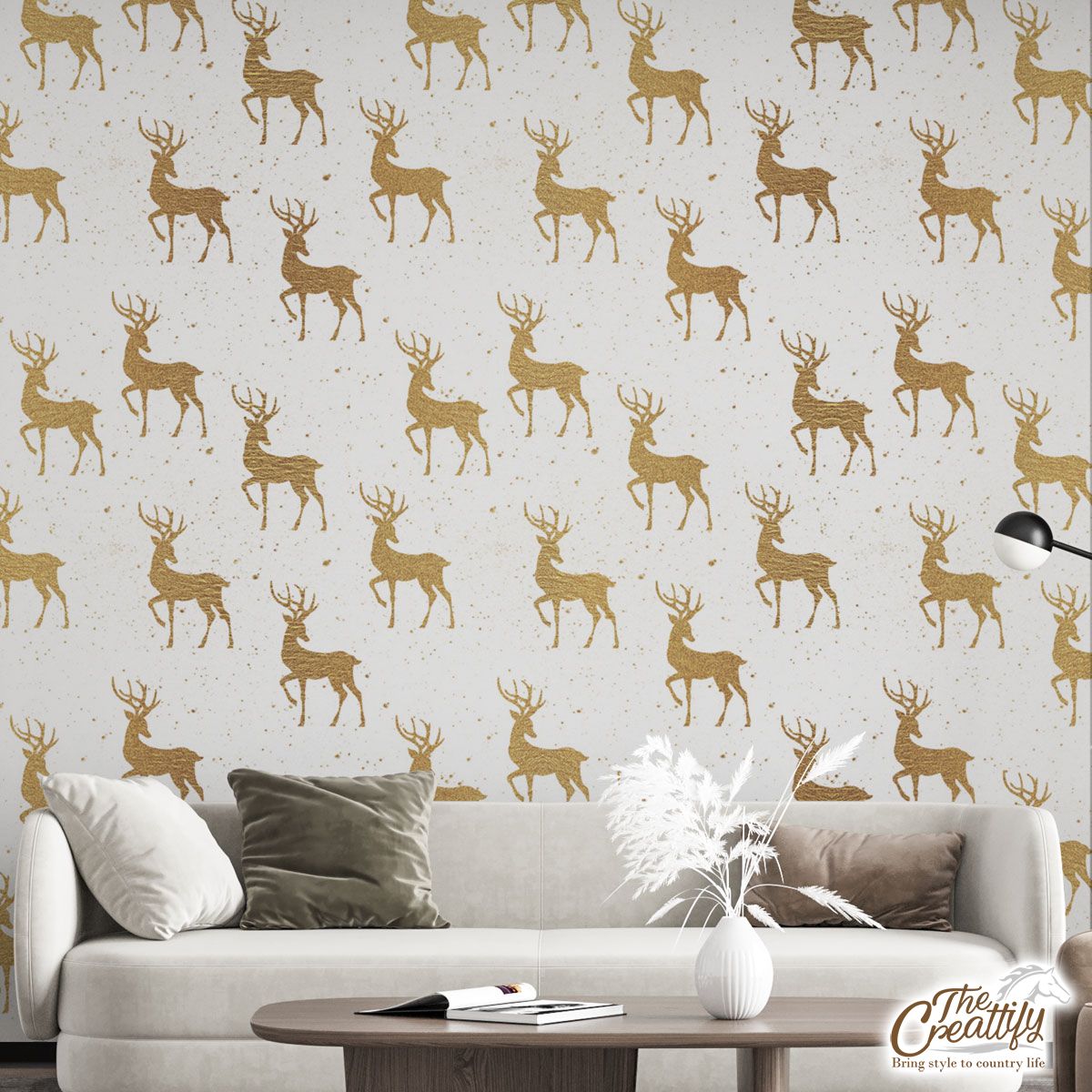 Christmas Gold Reindeer On White Background Wall Mural