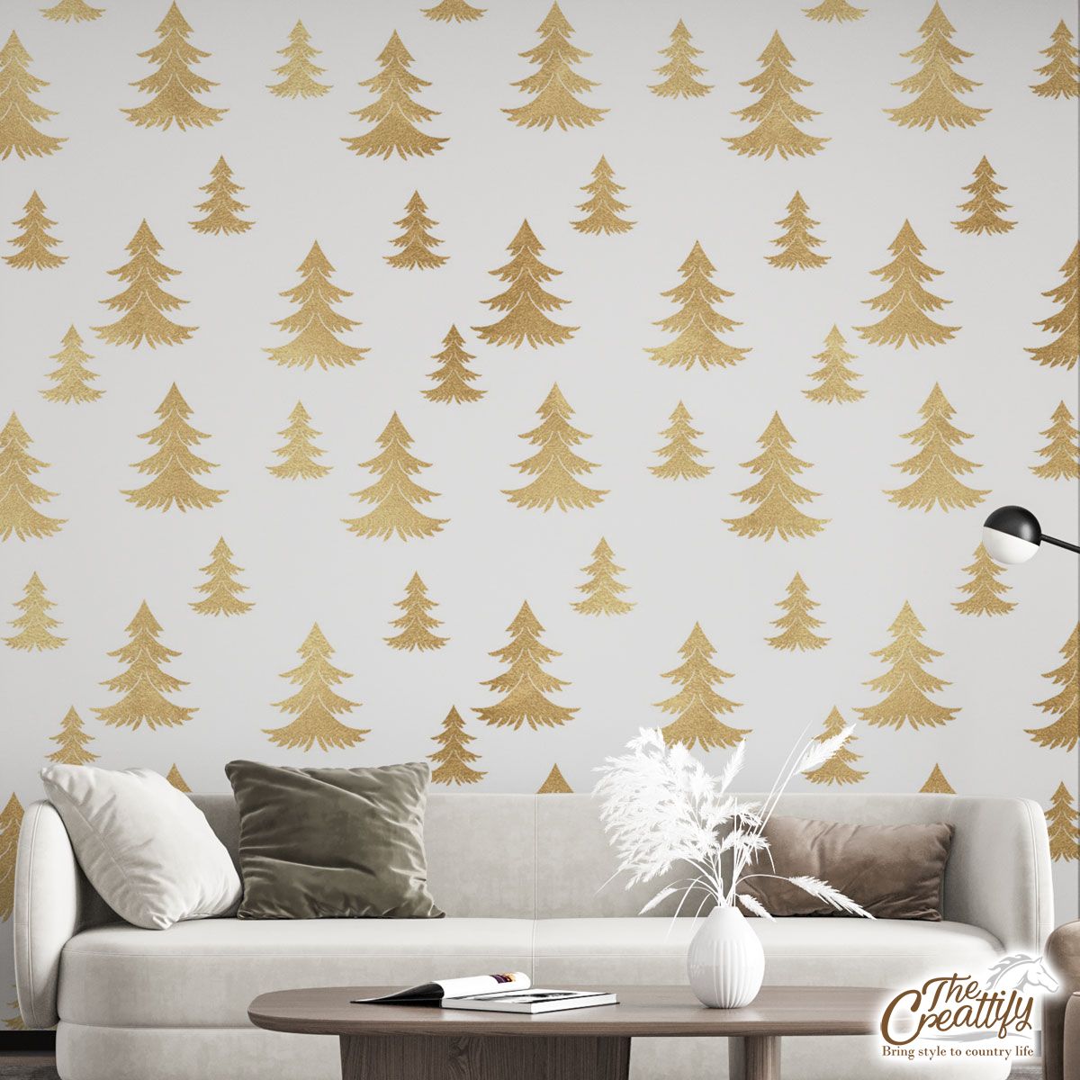 Gold Christmas Tree On White Background Wall Mural