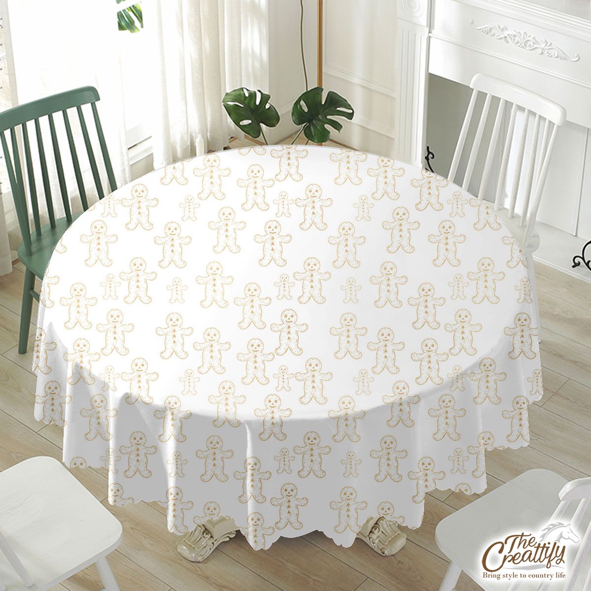 Christmas Gold Gingerbread Man On White Background Waterproof Tablecloth