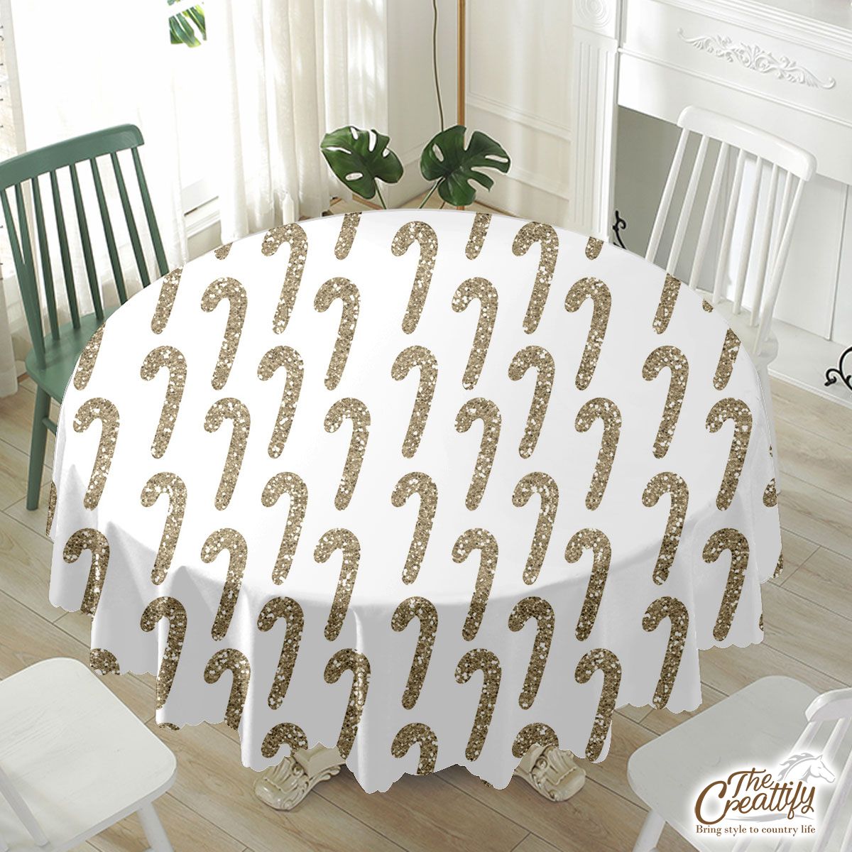 Twinkle Gold Candy Cane On White Background Waterproof Tablecloth