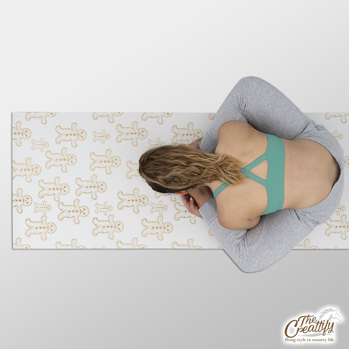 Christmas Gold Gingerbread Man On White Background Yoga Mat