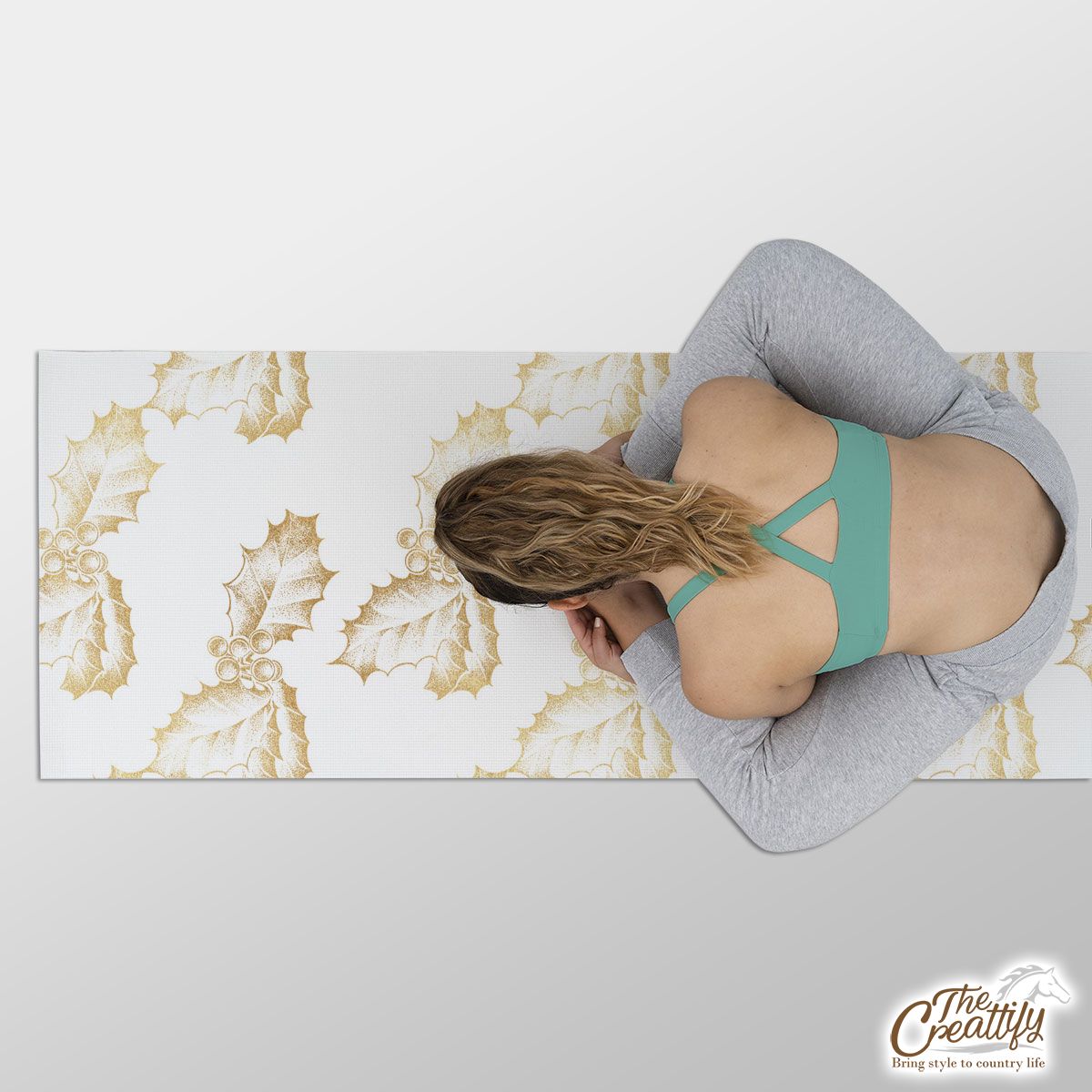 Gold Holly Leaf On White Background Yoga Mat