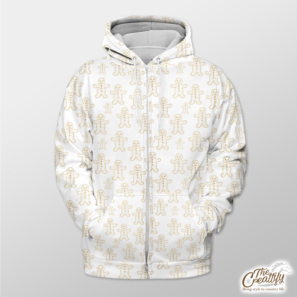 Christmas Gold Gingerbread Man On White Background Zip Hoodie