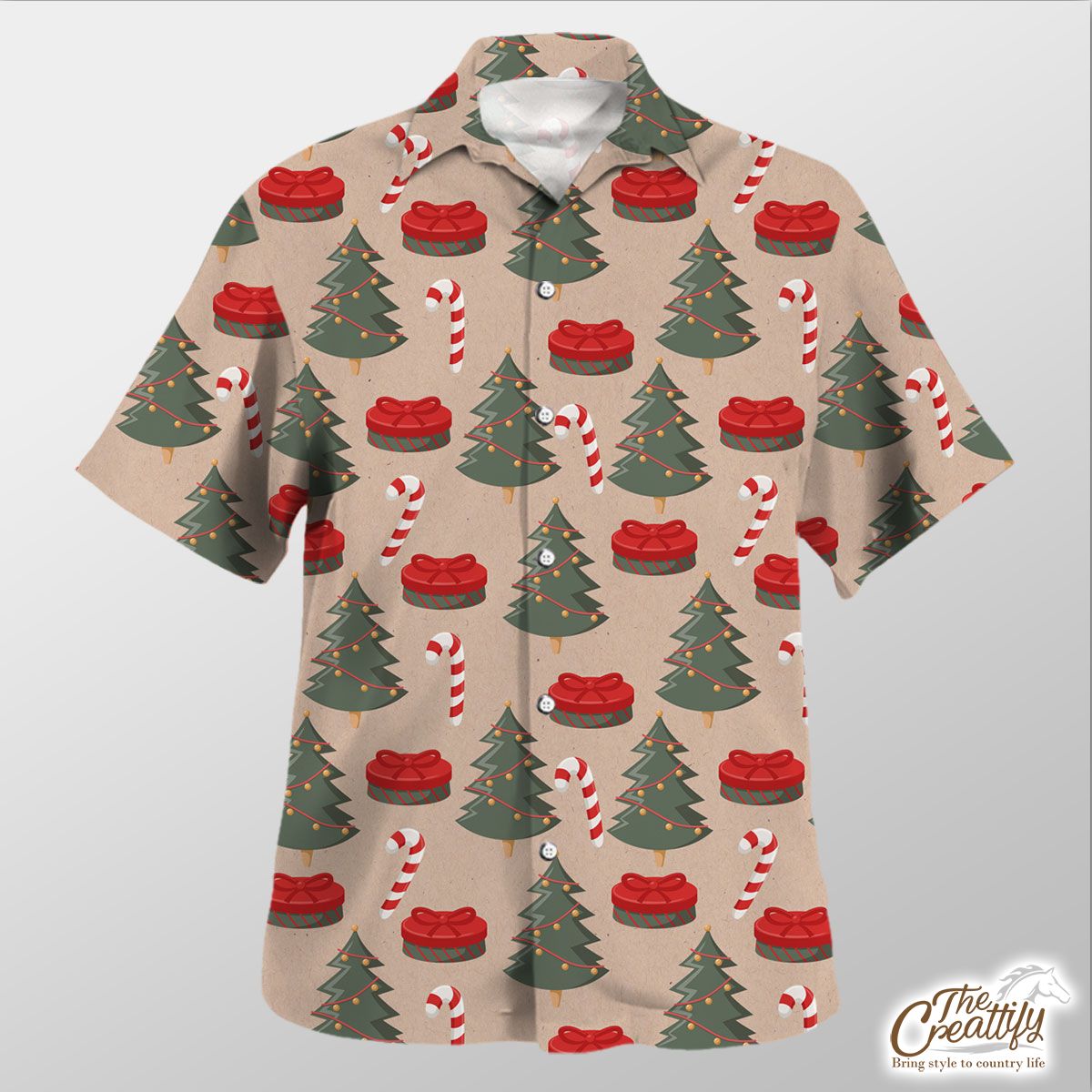 Christmas Tree, Christmas Gift, Candy Cane Hawaiian Shirt