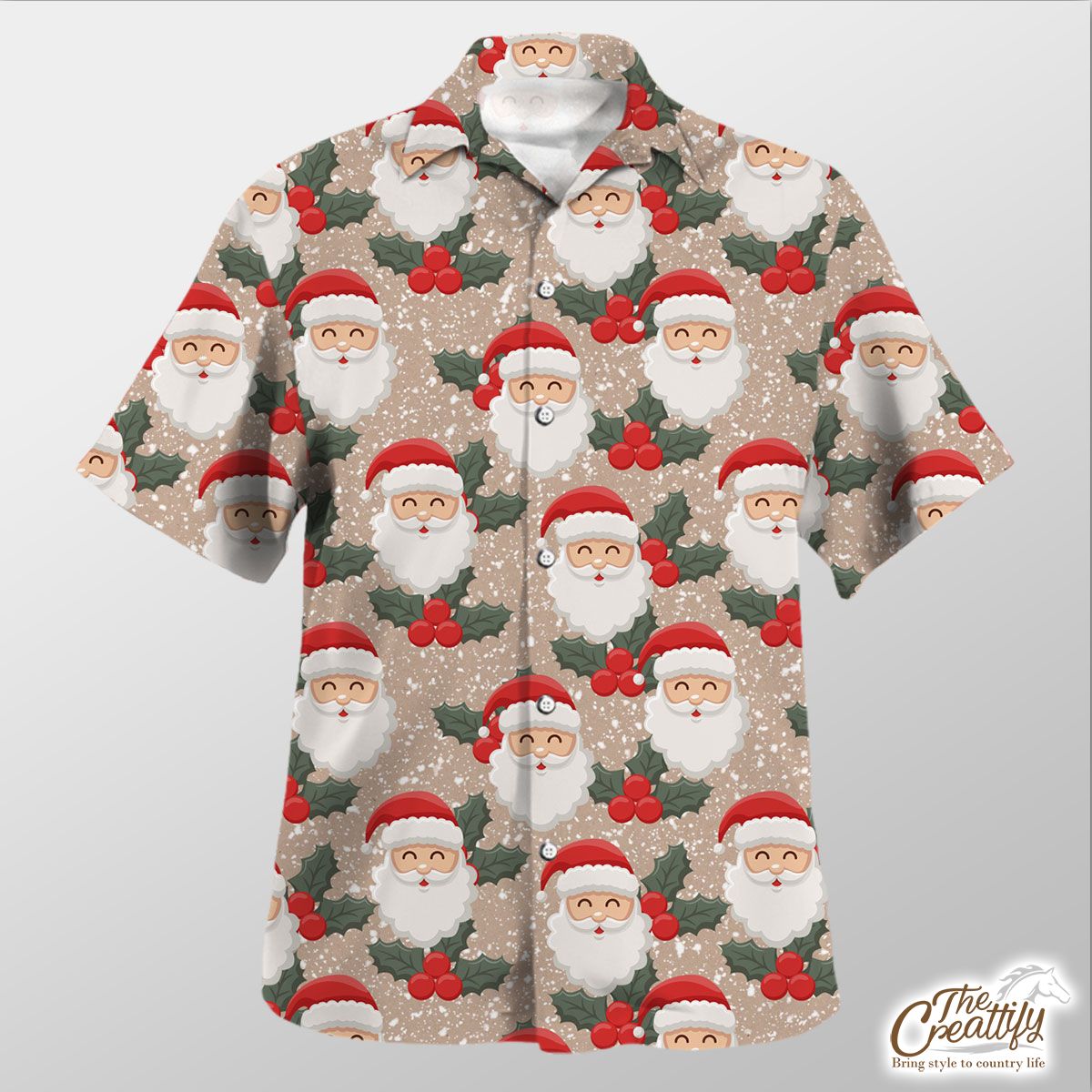 Santa Clause And Holly Leaf On Snowflake Background Hawaiian Shirt