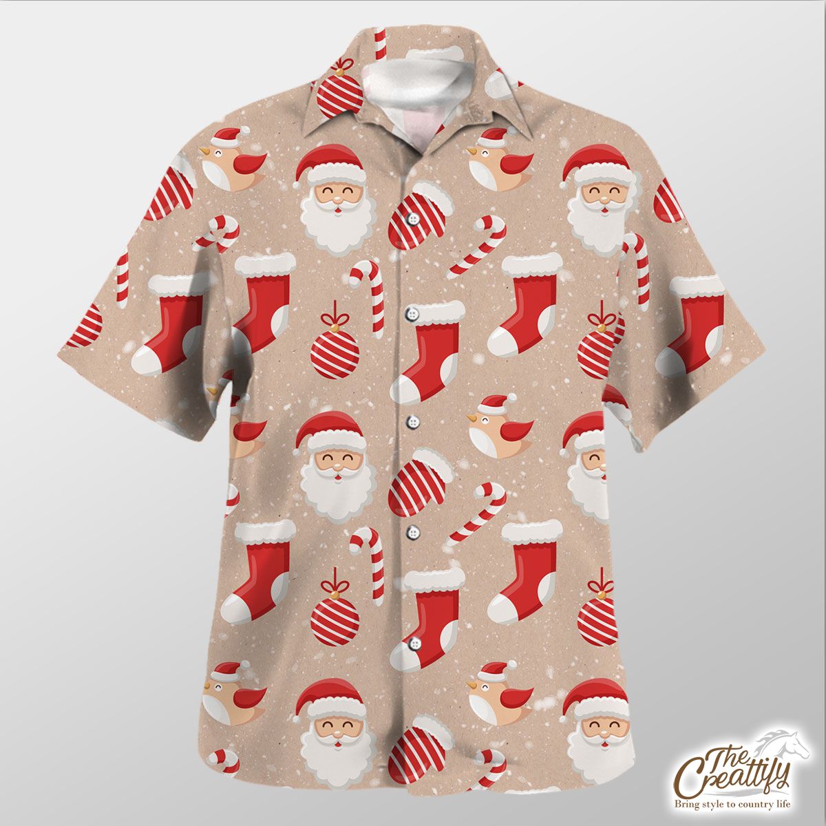 Santa Clause, Christmas Socks, Christmas Ball On Snowflake Background Hawaiian Shirt