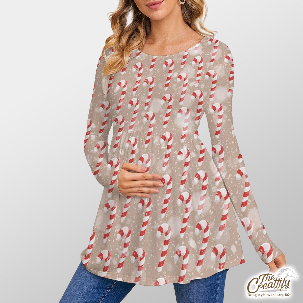 Christmas Candy Cane On Snowflake Background Skirt Top