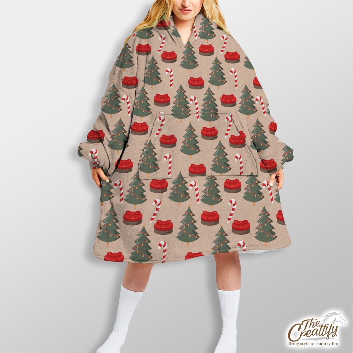 Christmas Tree, Christmas Gift, Candy Cane Hoodie Blanket