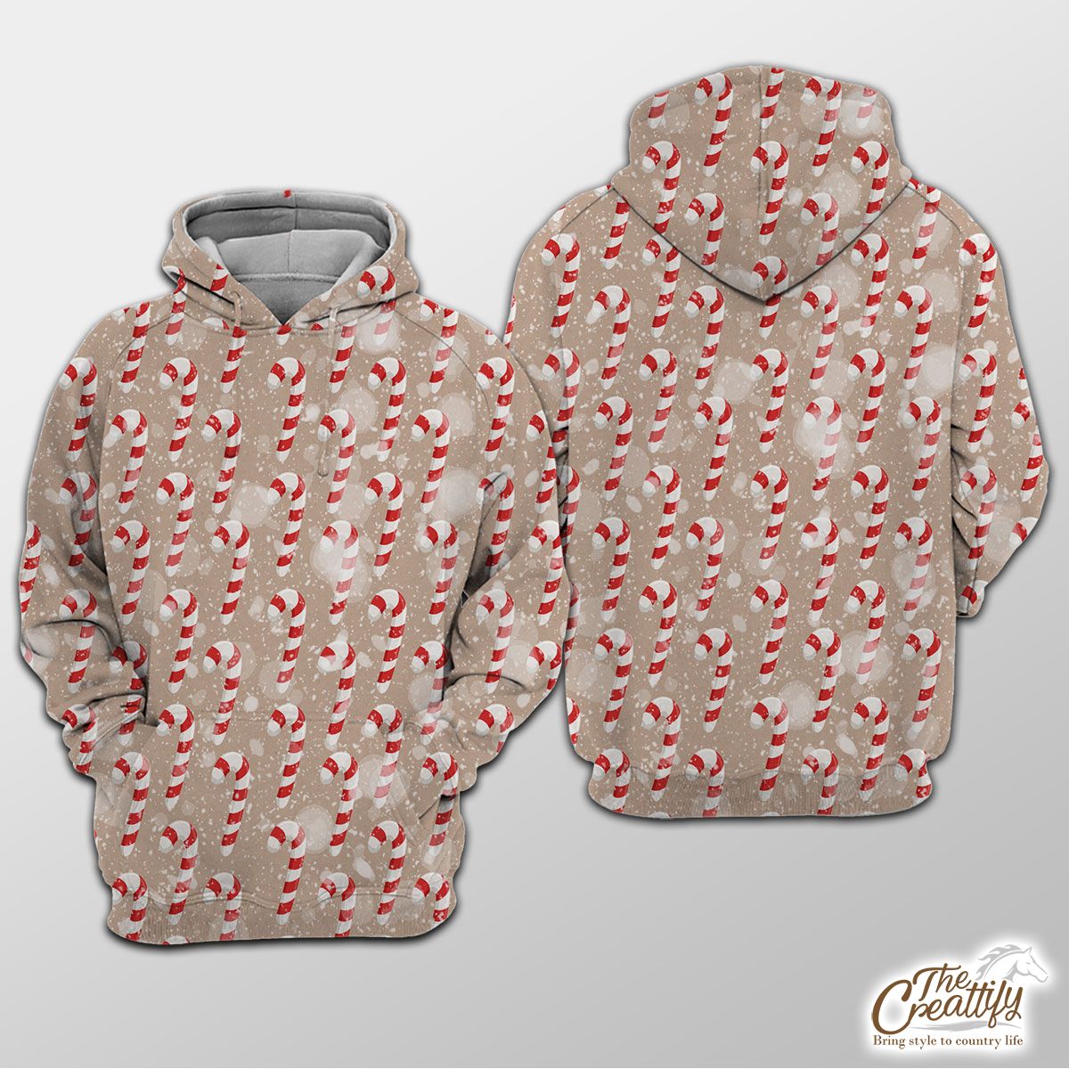 Christmas Candy Cane On Snowflake Background Hoodie