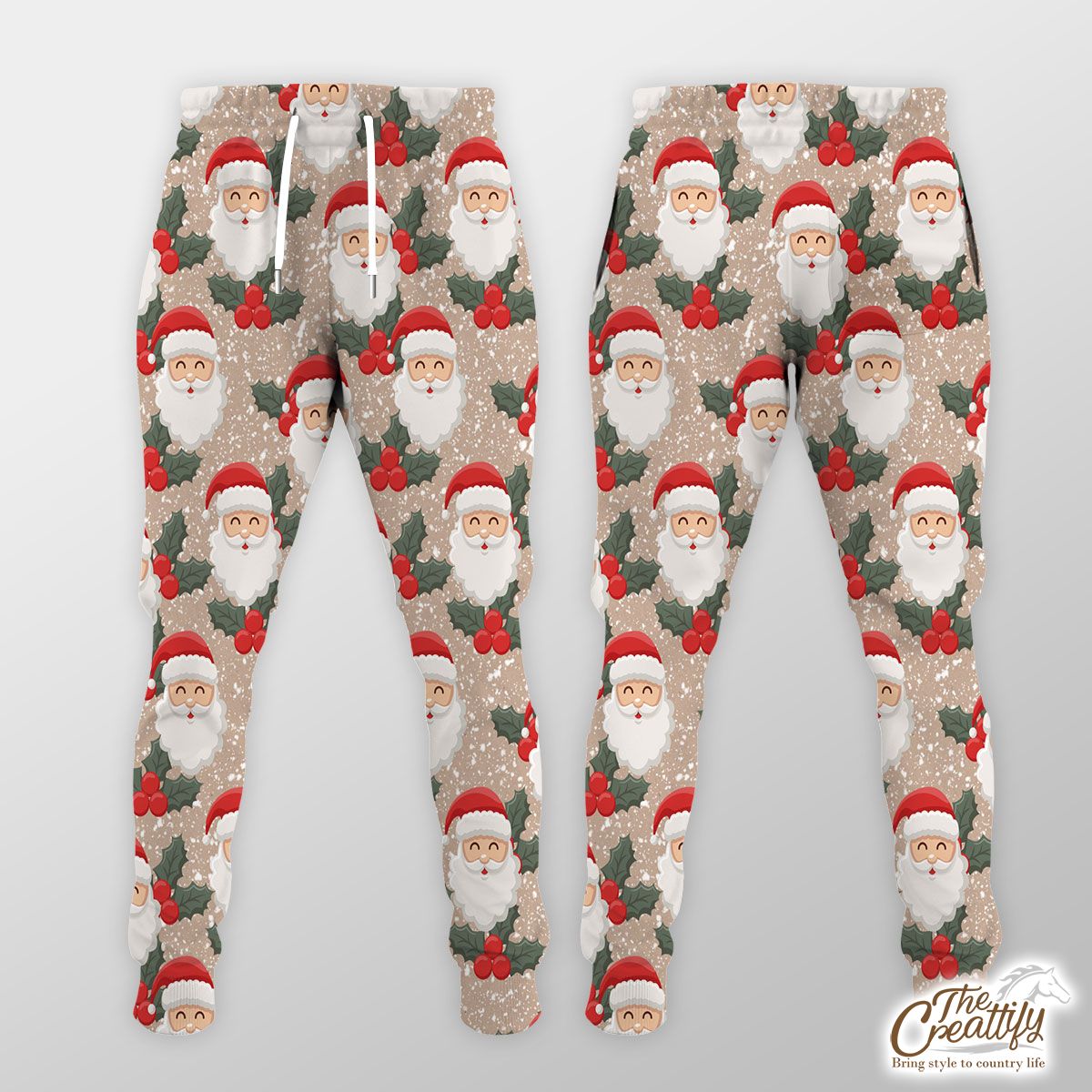 Santa Clause And Holly Leaf On Snowflake Background Jogger Pant
