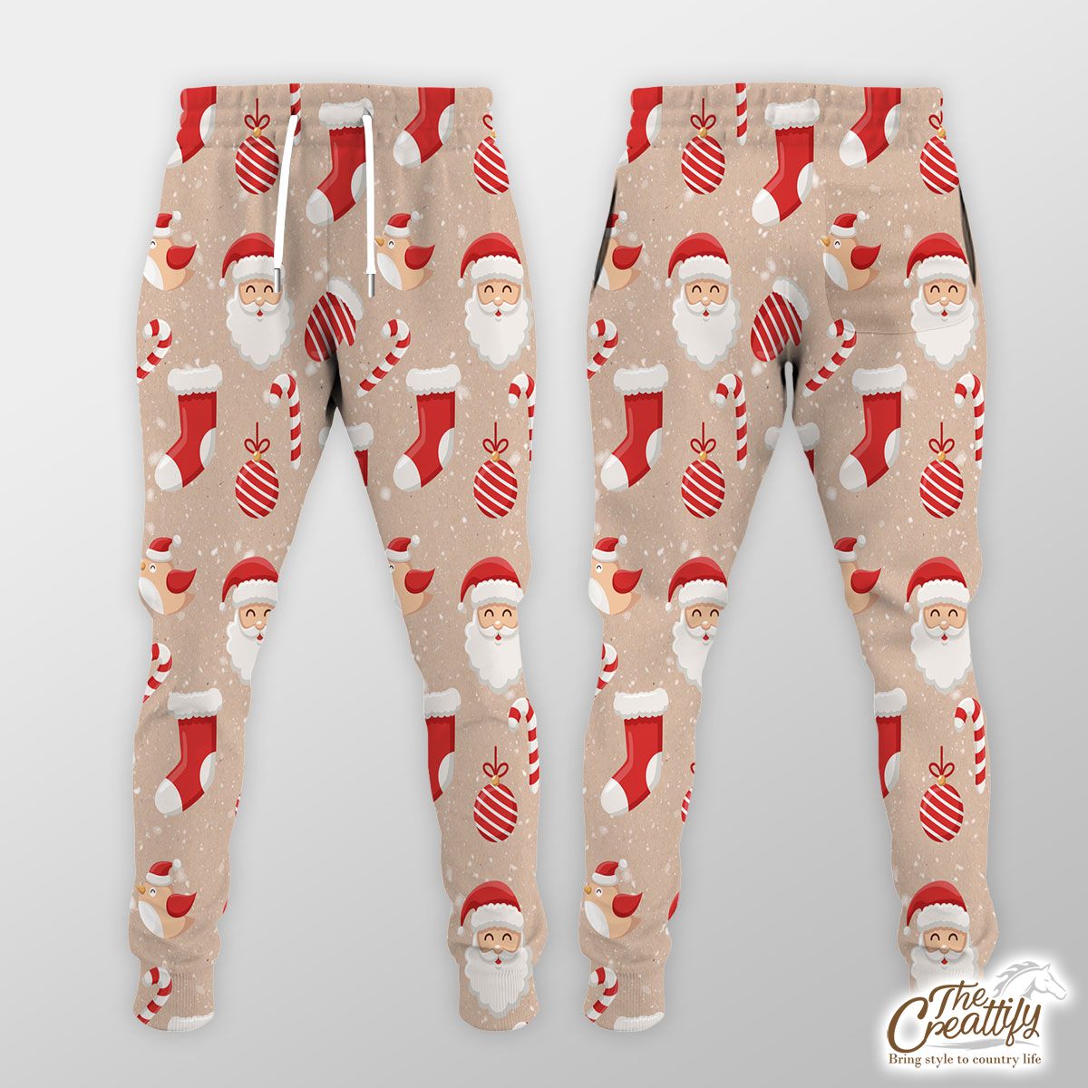 Santa Clause, Christmas Socks, Christmas Ball On Snowflake Background Jogger Pant