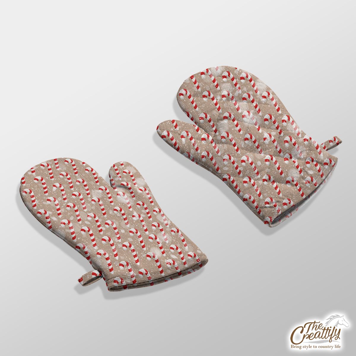 Christmas Candy Cane On Snowflake Background Kitchen Gloves