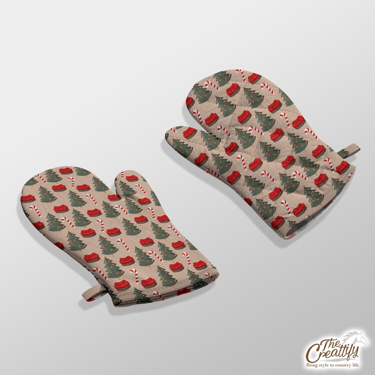 Christmas Tree, Christmas Gift, Candy Cane Kitchen Gloves