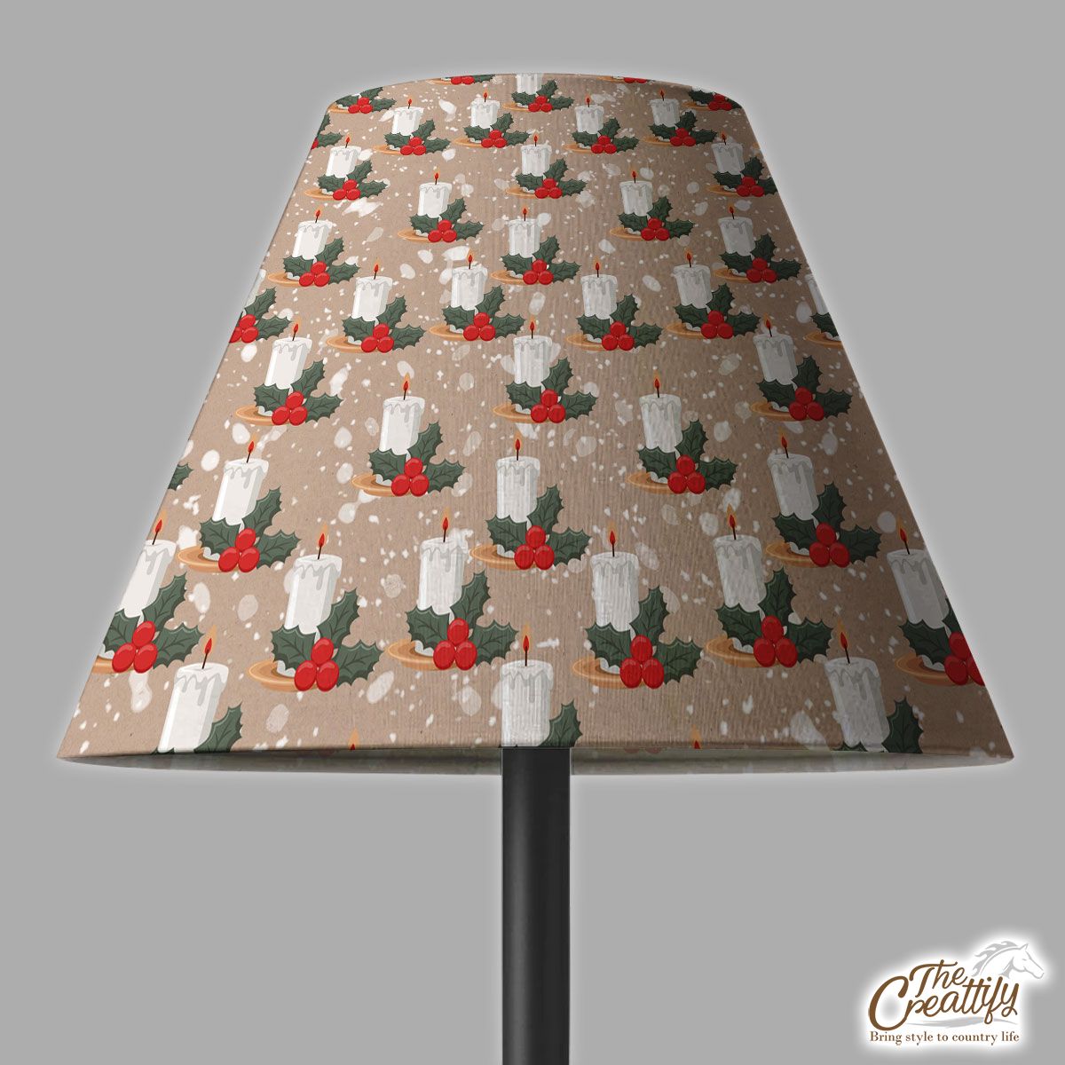 Christmas Candle With Holly Leaf On Snowflake Background Lamp Cover
