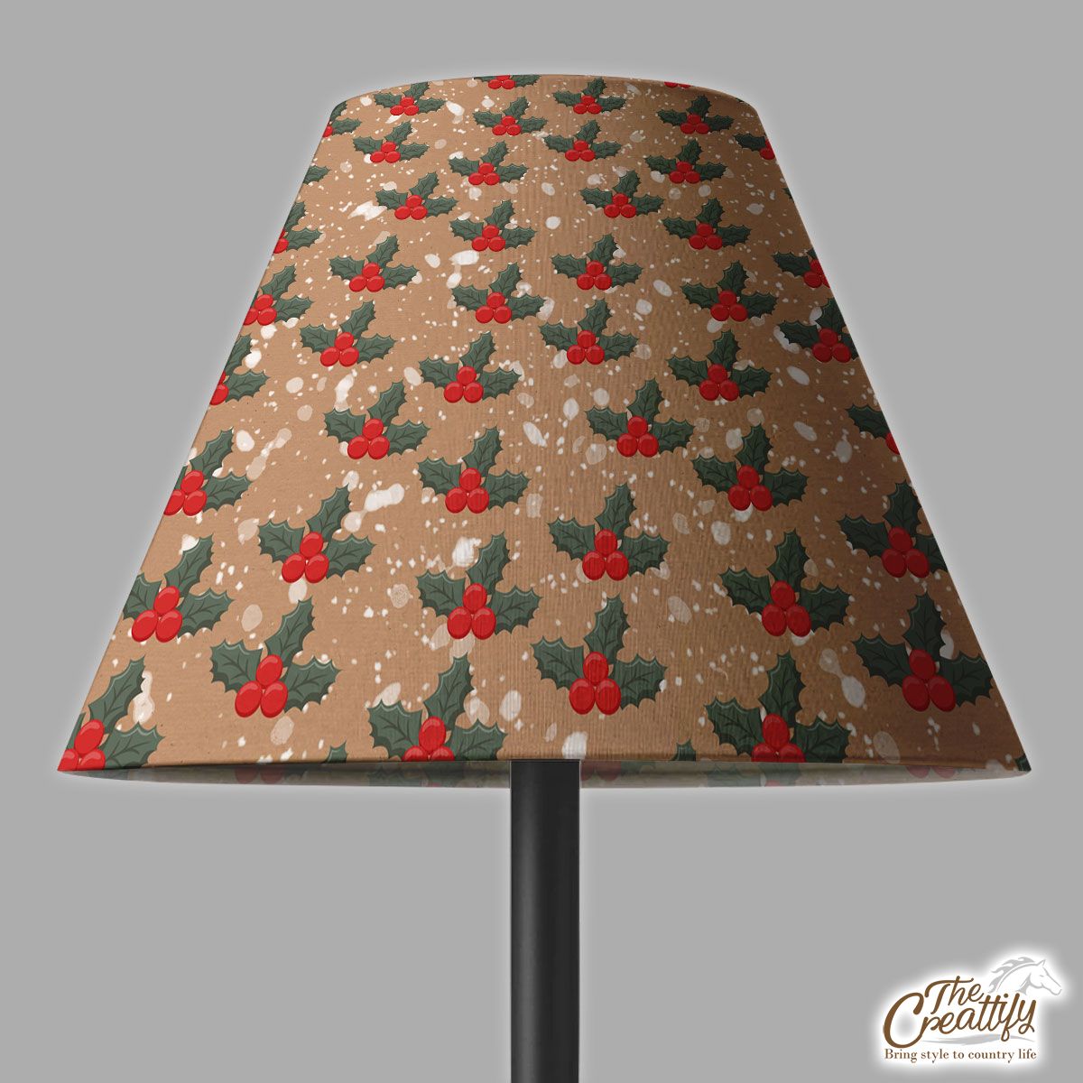 Holly Leaf On Snowflake Background Lamp Cover