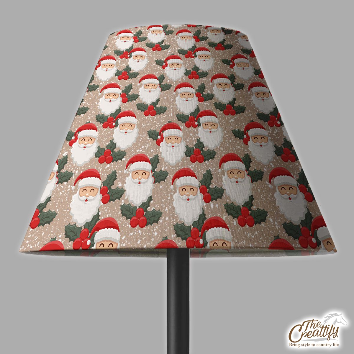 Santa Clause And Holly Leaf On Snowflake Background Lamp Cover