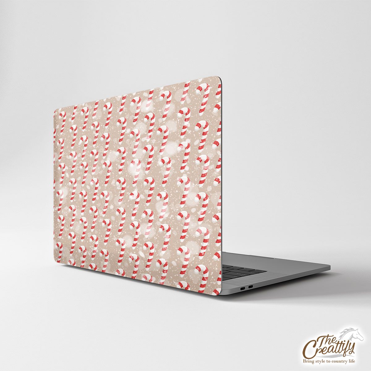 Christmas Candy Cane On Snowflake Background Laptop Skin