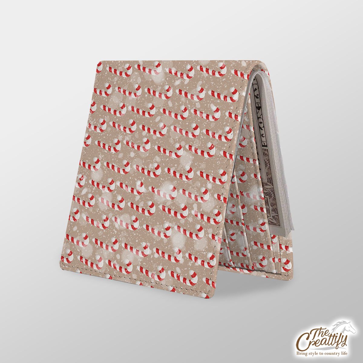 Christmas Candy Cane On Snowflake Background Leather Wallet