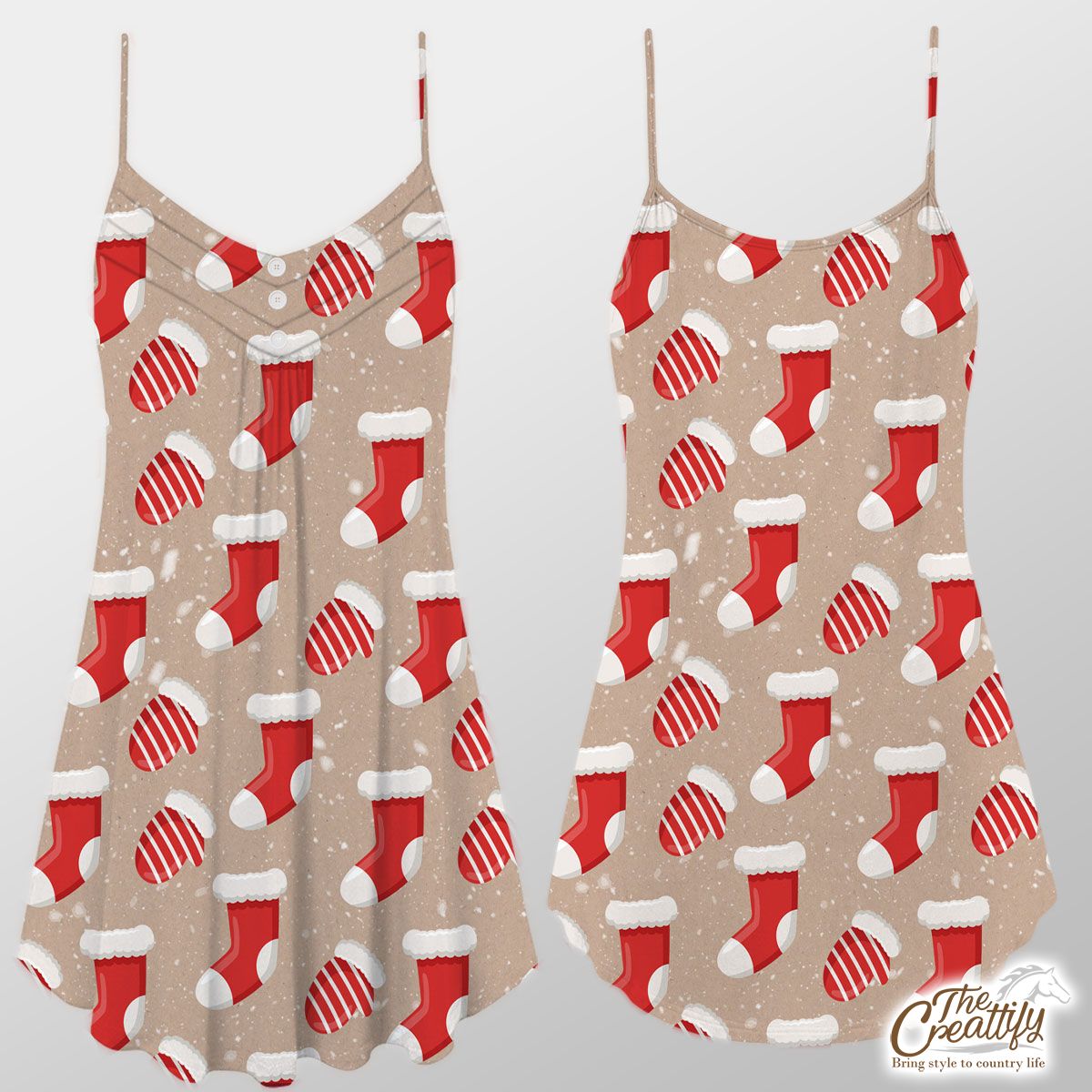 Christmas Socks On Snowflake Background Suspender Dress