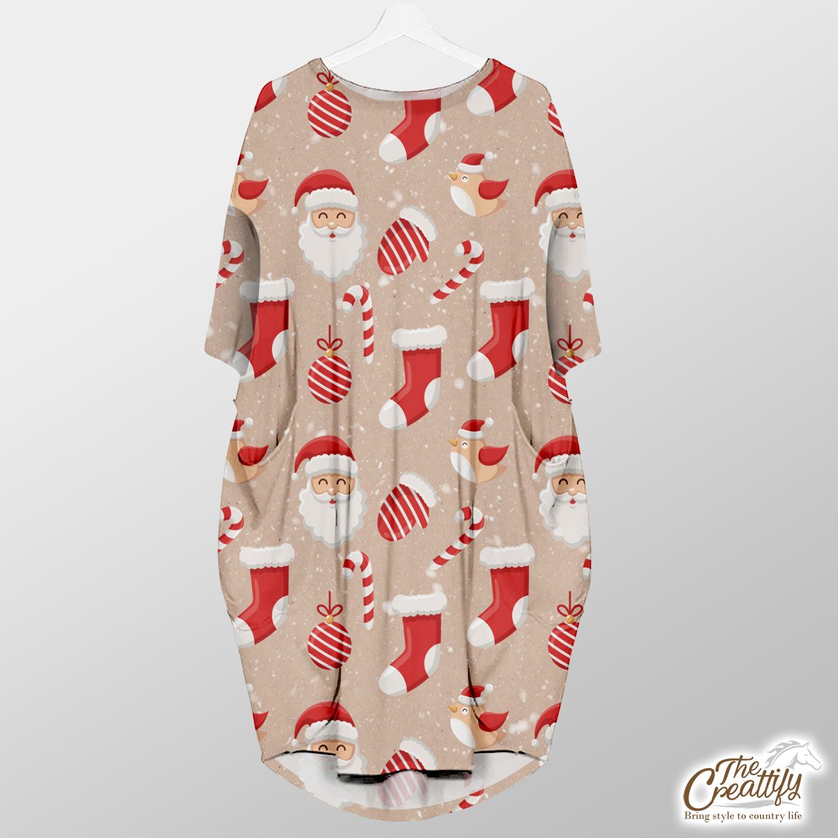 Santa Clause, Christmas Socks, Christmas Ball On Snowflake Background Pocket Dress